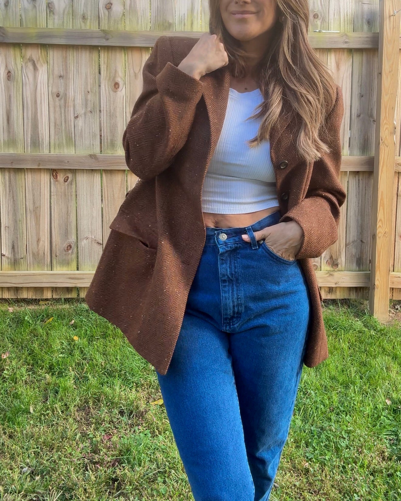 Vintage Italian Wool Textured Blazer / Espresso Brown / Quiet Luxury