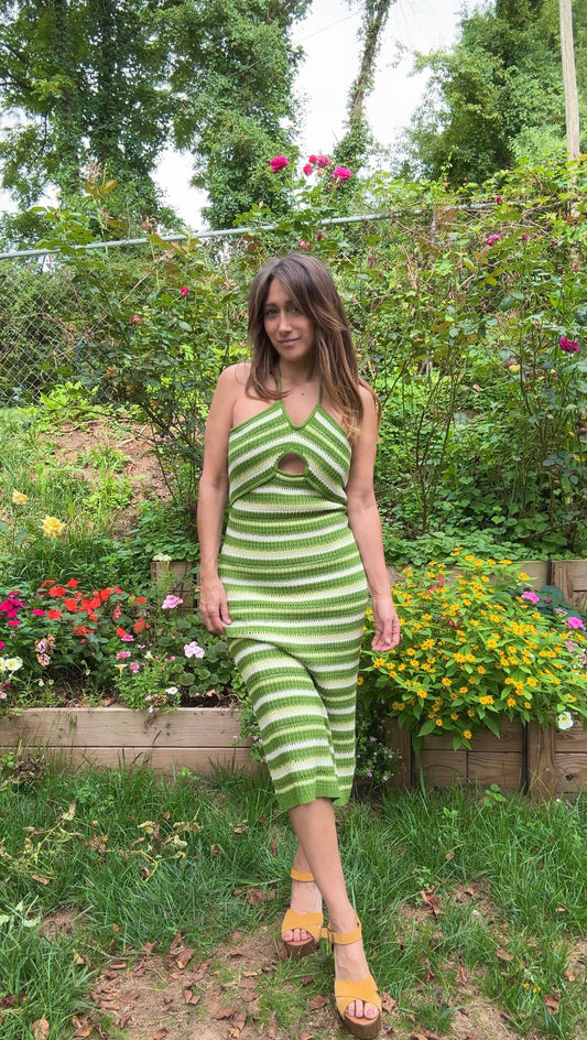 Striped Crochet Cutout Midi Dress