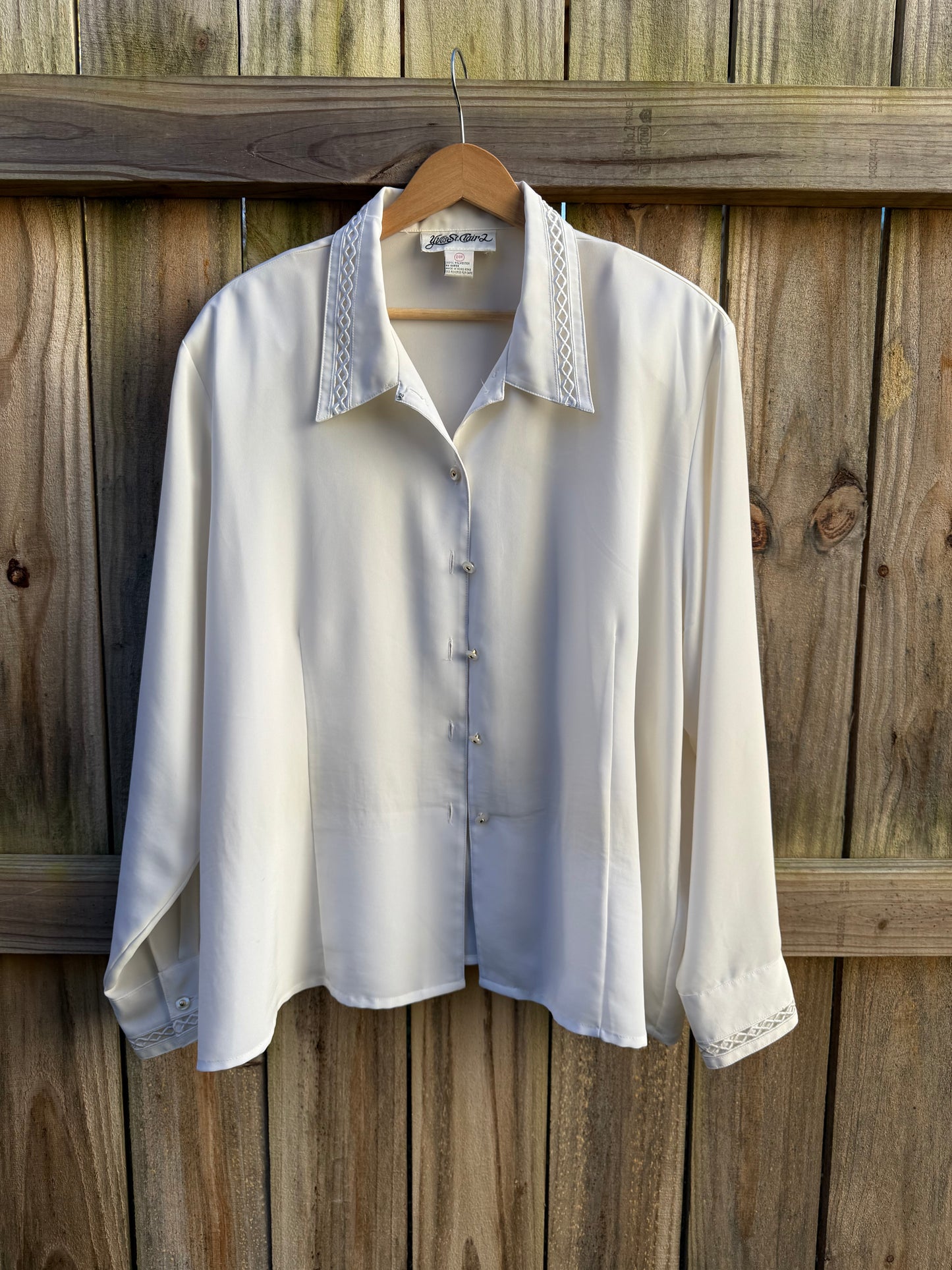 Vintage Ivory Drape Button-Up with Lace Detail
