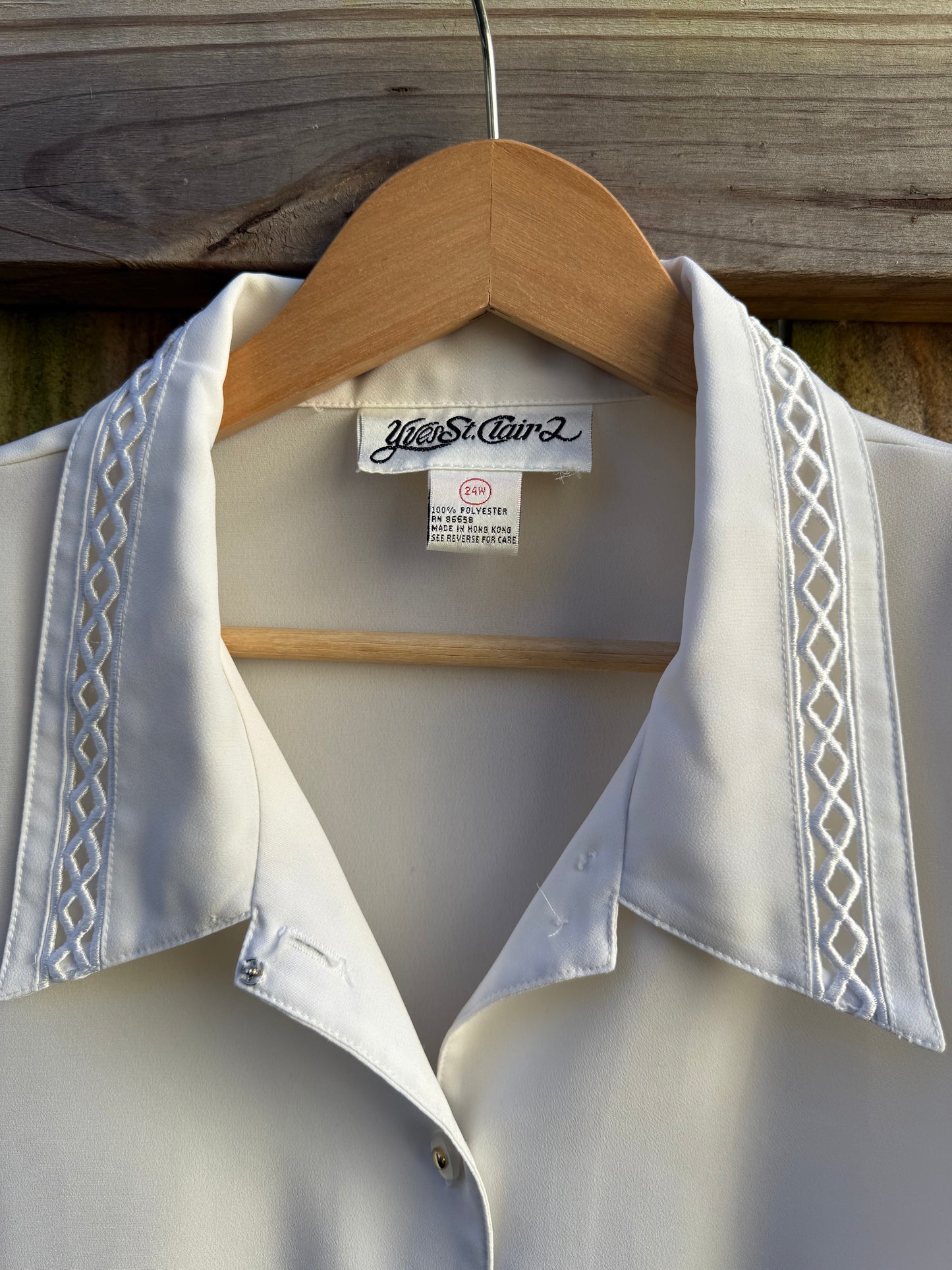 Vintage Ivory Drape Button-Up with Lace Detail