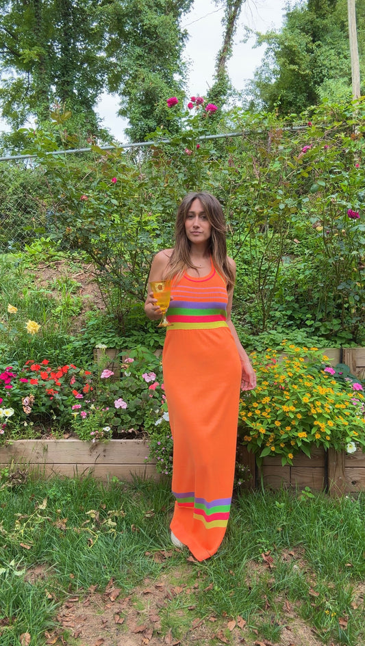 Vintage Banff Neon Stripe Knit Maxi Dress (1970s/80s)