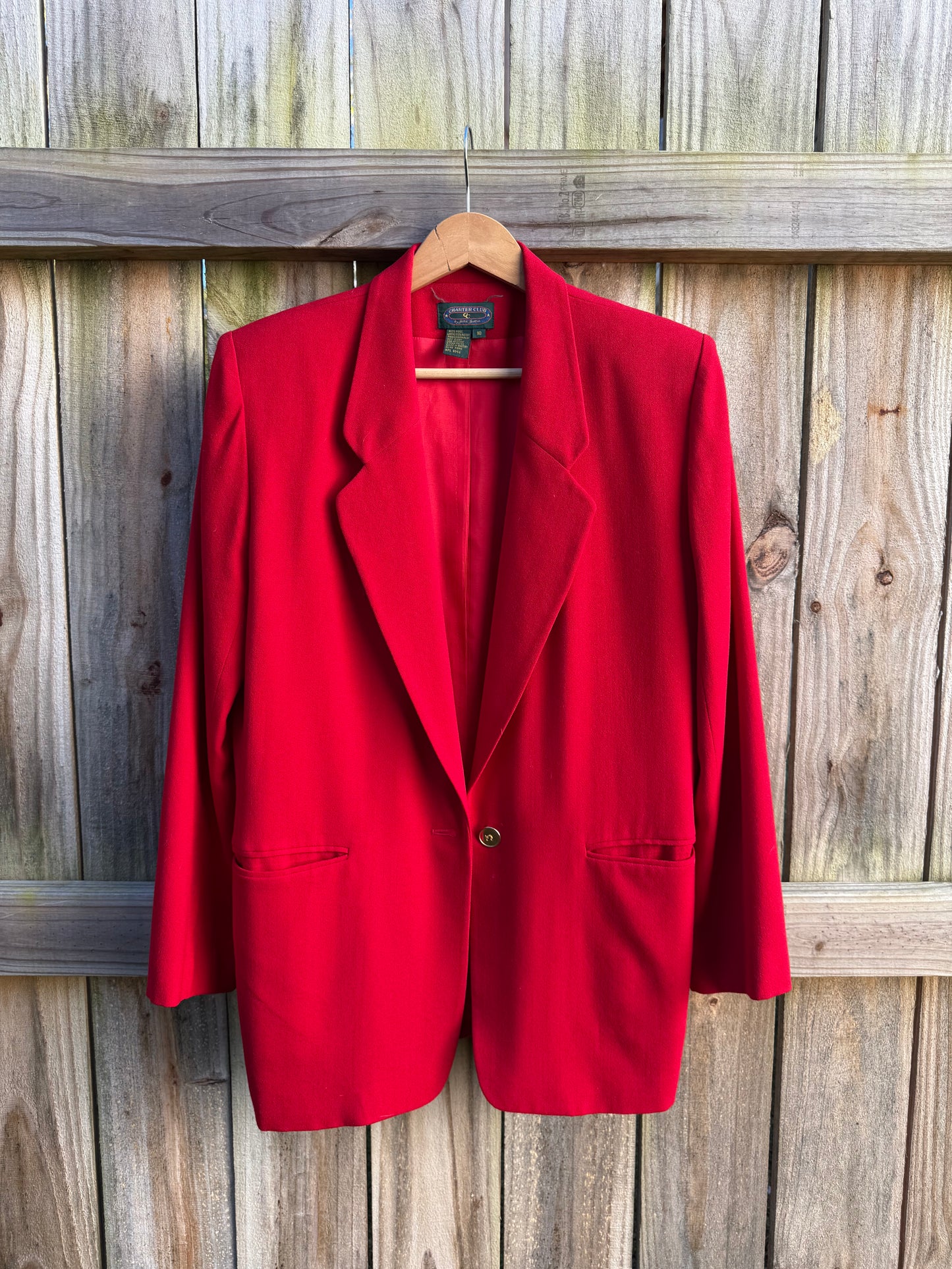 Vintage Scarlet Red Wool Power Blazer