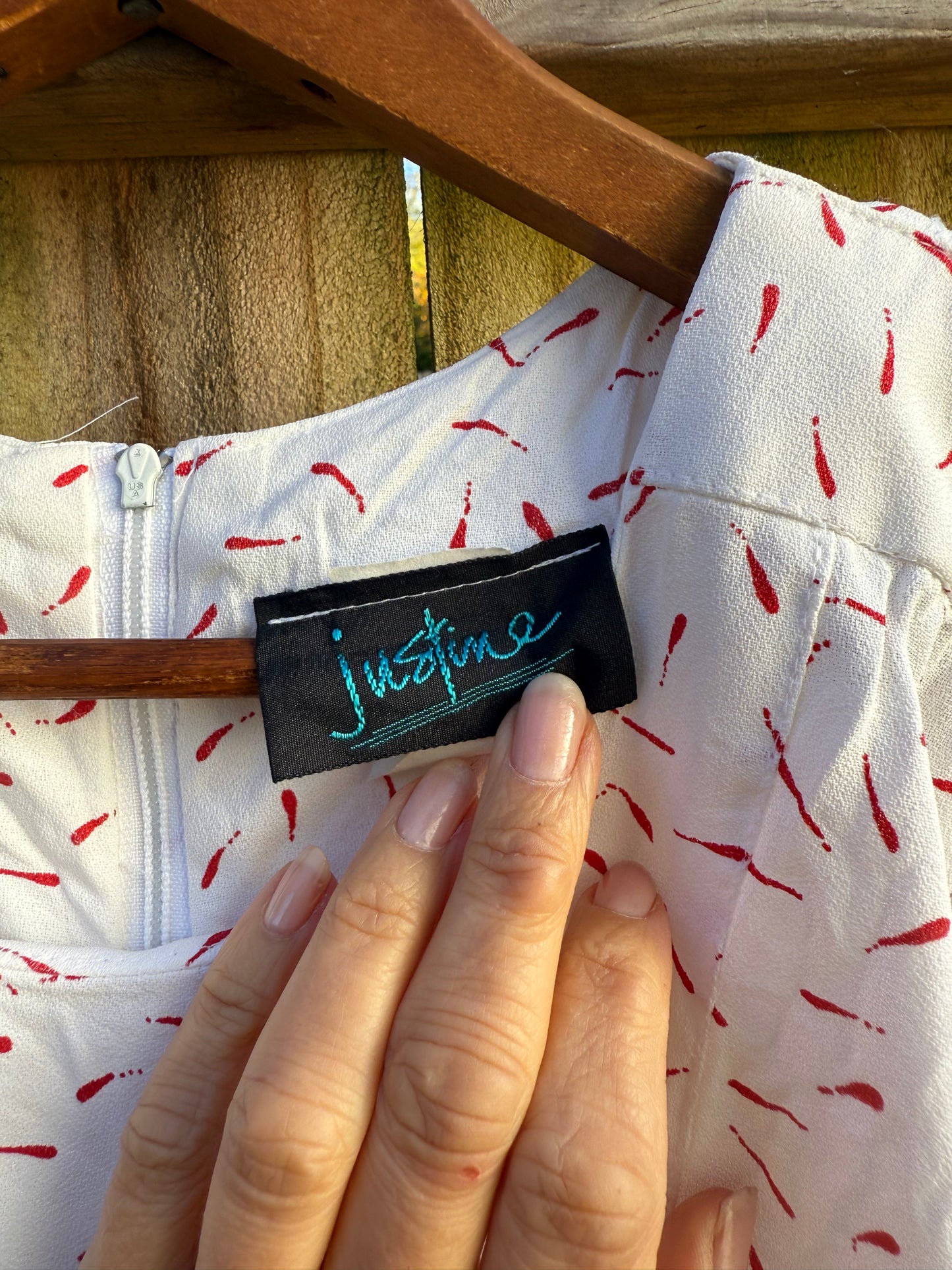 Reworked 1980s Vintage Abstract Red Print Dress