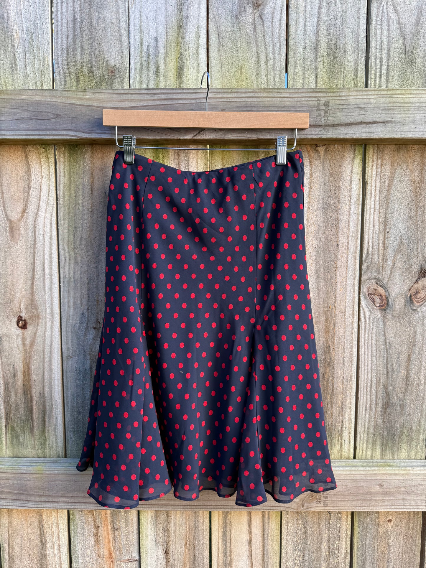 Vintage Red Dot Flare Midi Skirt