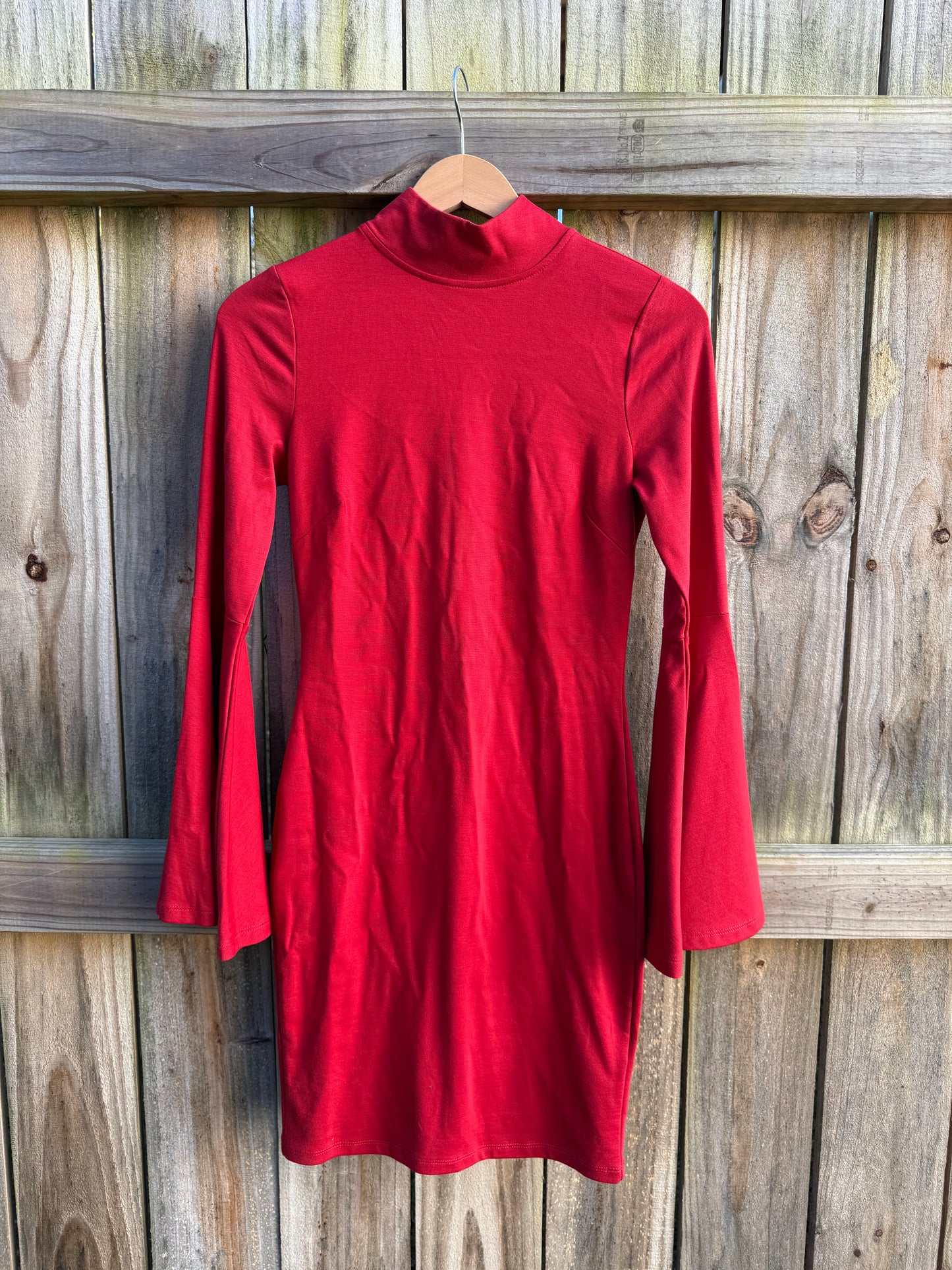 Y2K Vintage Red Bell Sleeve Dress Bodycon Date Night