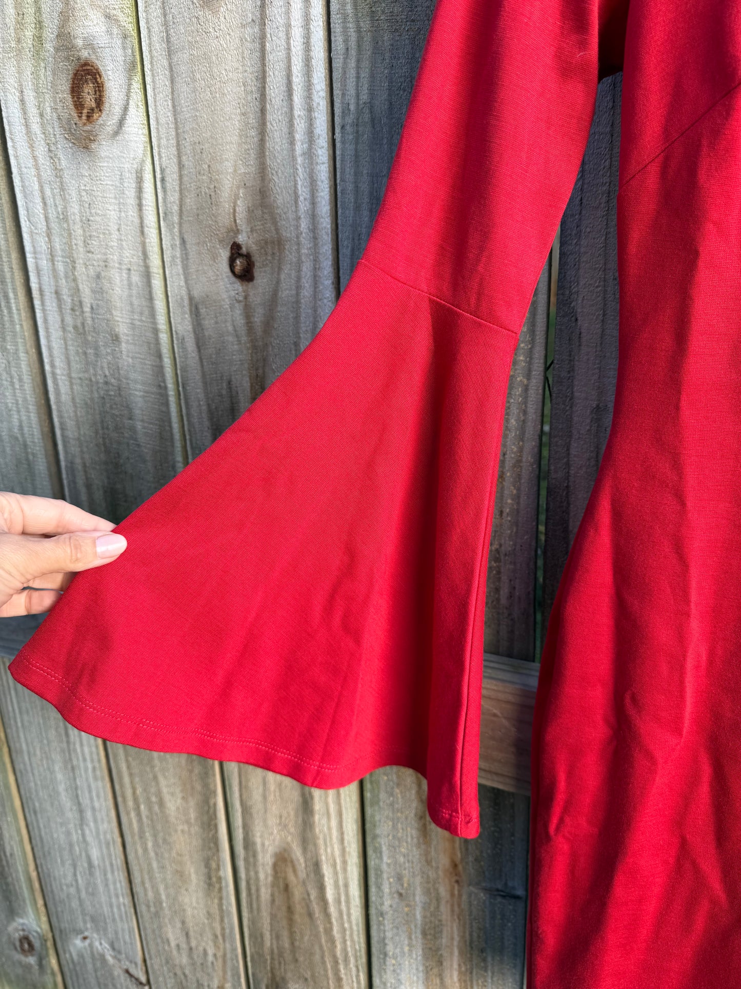 Y2K Vintage Red Bell Sleeve Dress Bodycon Date Night