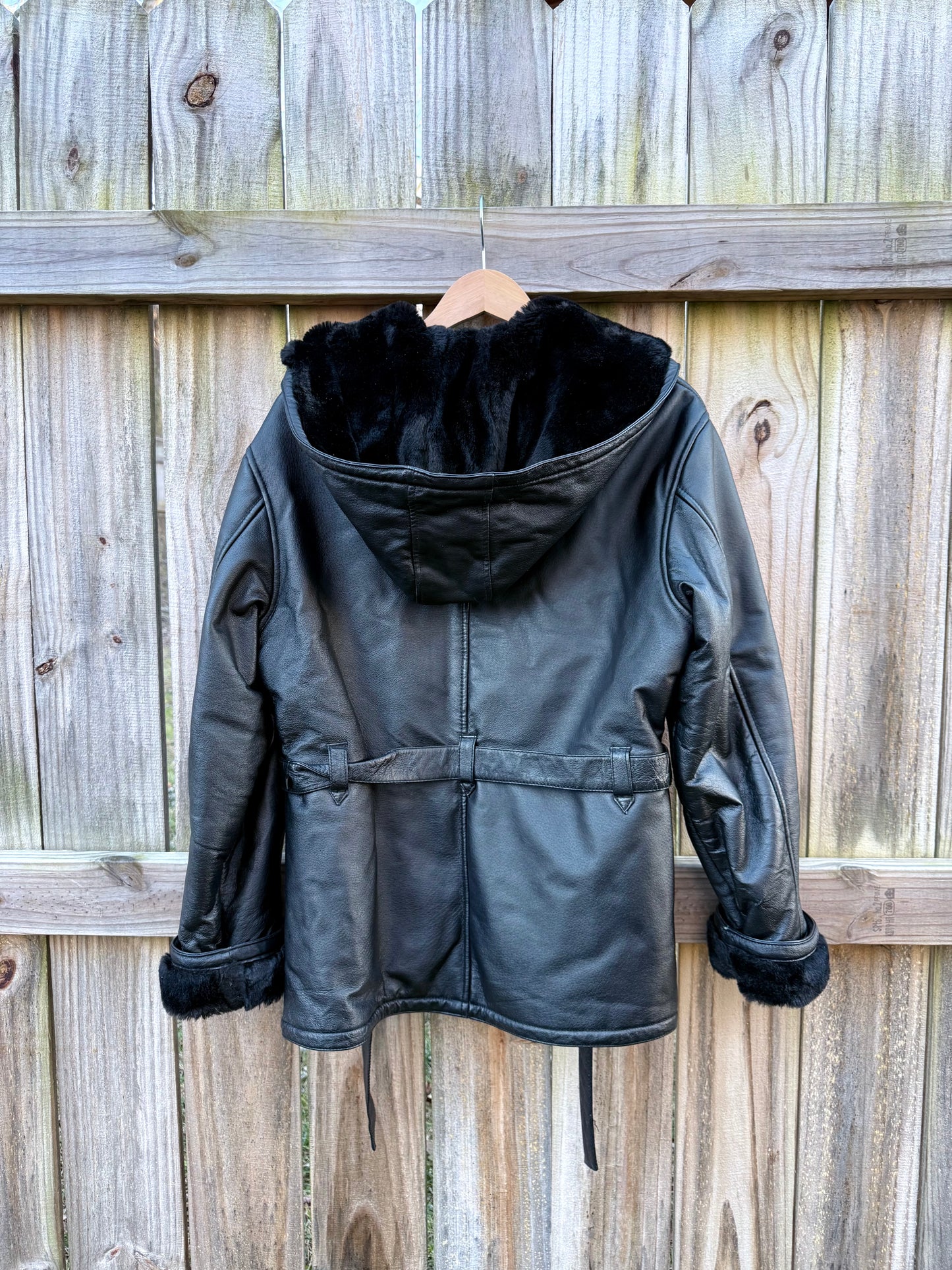 Vintage Black Leather Shearling-Lined Jacket