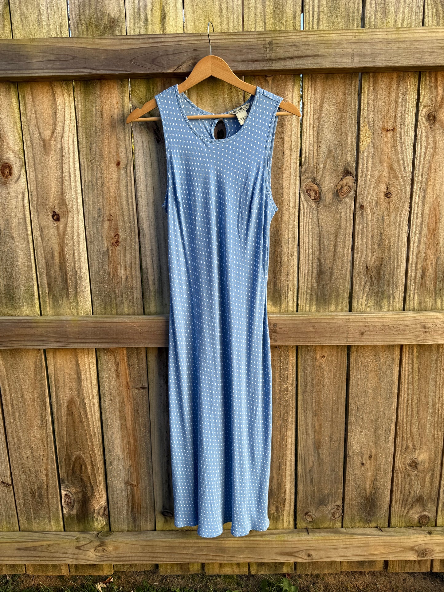 90s True Vintage Washed French Blue Bias Cut Dress / Micro Polka Dot