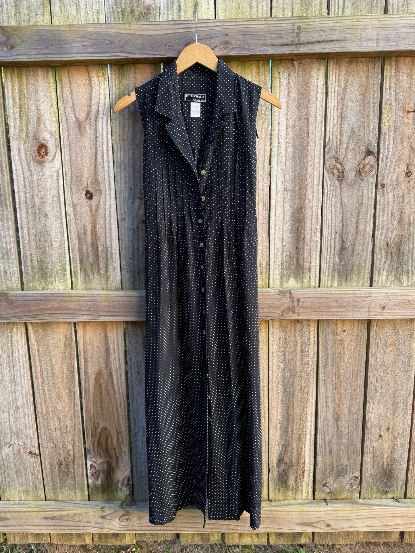 90s Vintage Navy Polka Dot Button-Front Midi Dress