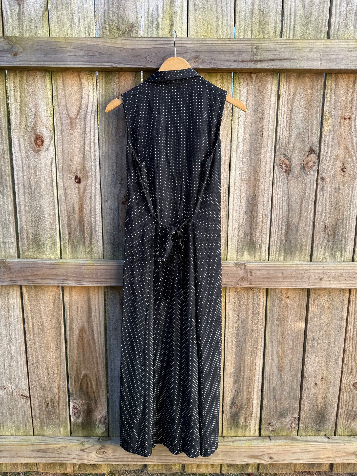 90s Vintage Navy Polka Dot Button-Front Midi Dress