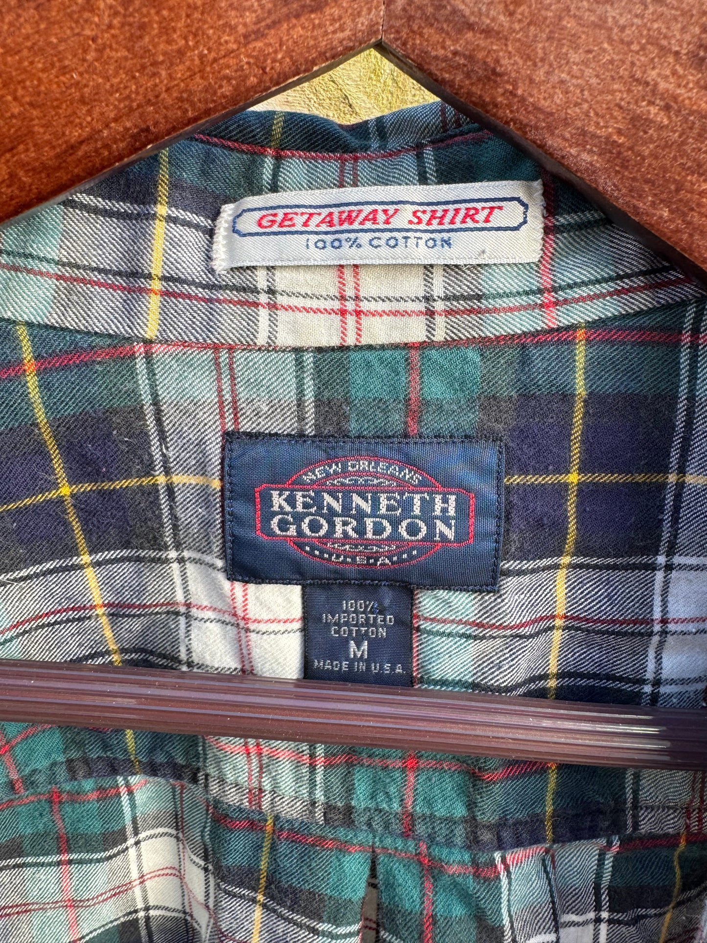 Vintage Plaid Button Down Shirt / Green Navy Tartan / 100% Cotton / Made in USA