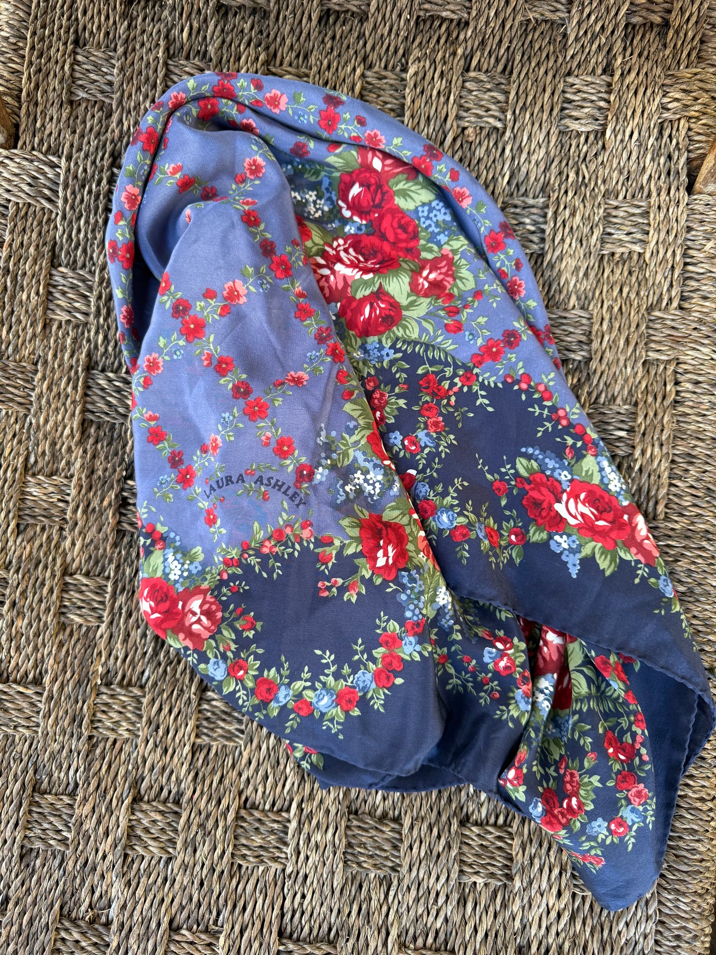 90s Laura Ashley Silk Floral Scarf / Italian Holiday
