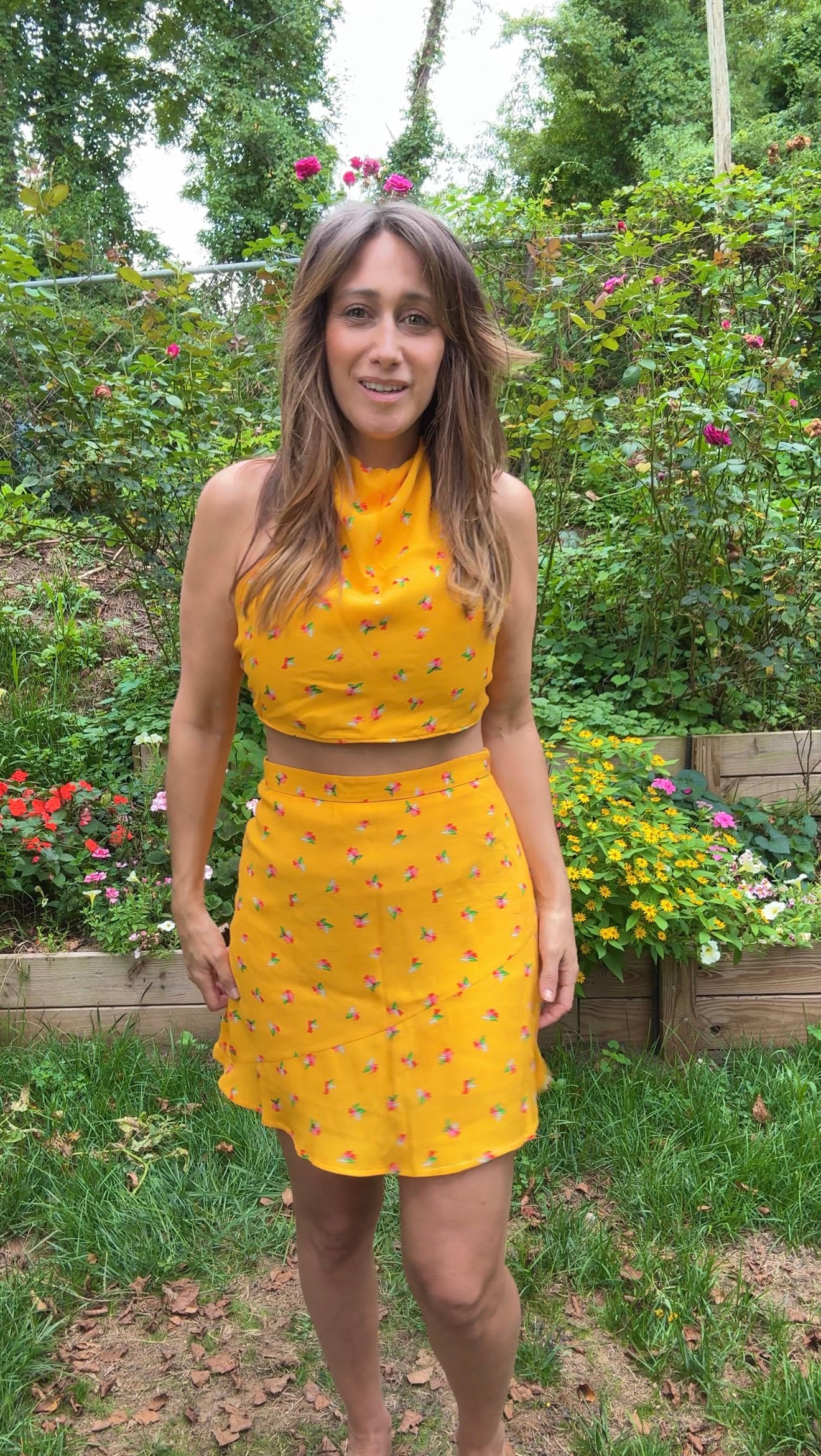 Bright Yellow Floral Two-Piece Set – Original Design