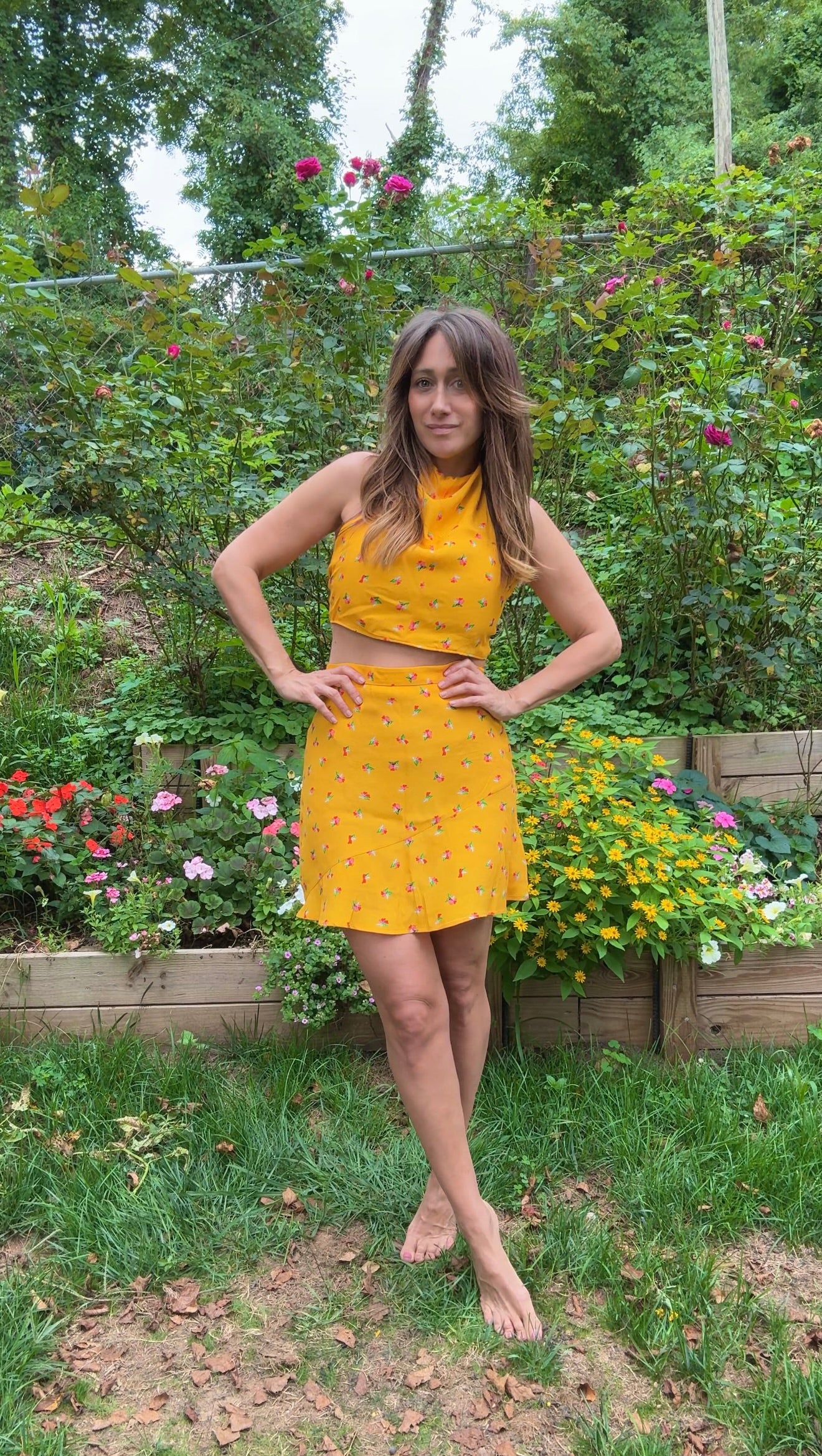 Bright Yellow Floral Two-Piece Set – Original Design