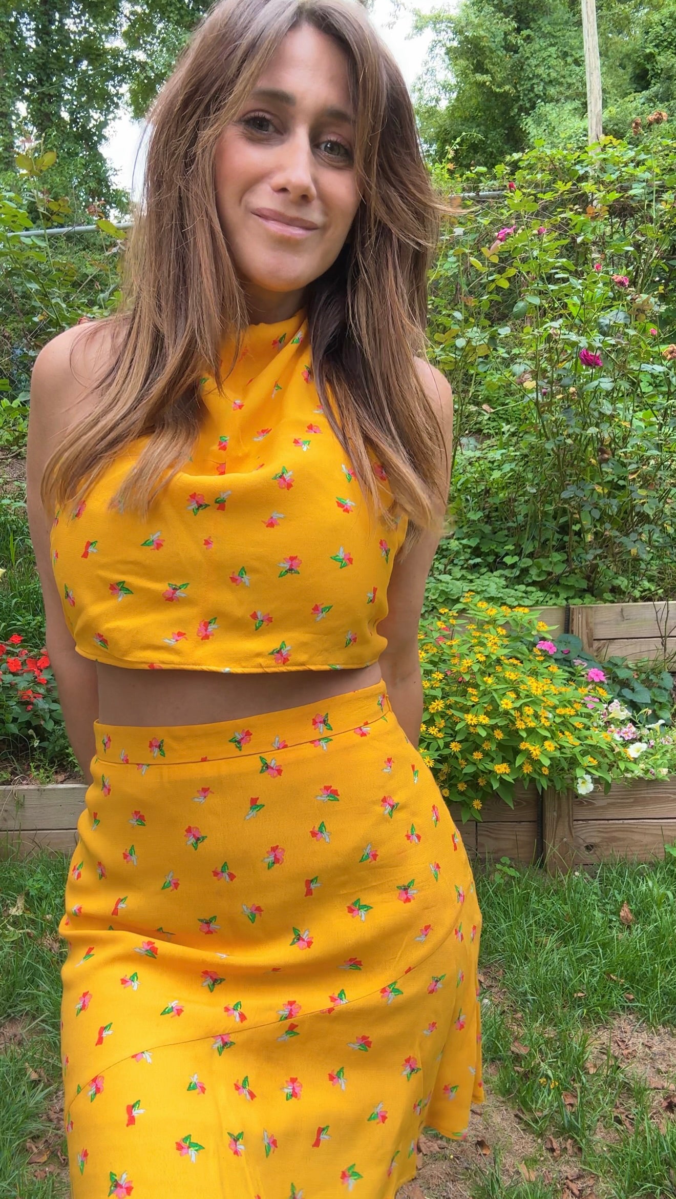 Bright Yellow Floral Two-Piece Set – Original Design