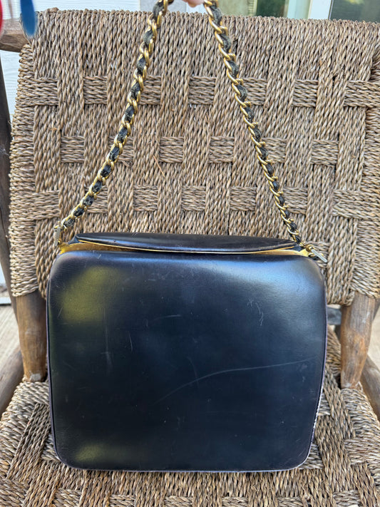 Vintage French-Made Midnight Leather Box Bag