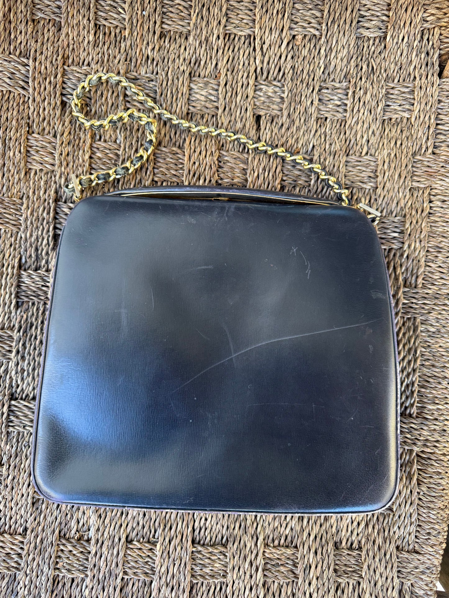 Vintage French-Made Midnight Leather Box Bag