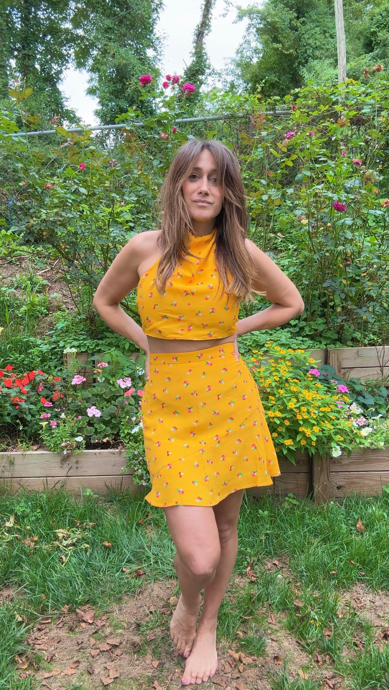 Bright Yellow Floral Two-Piece Set – Original Design