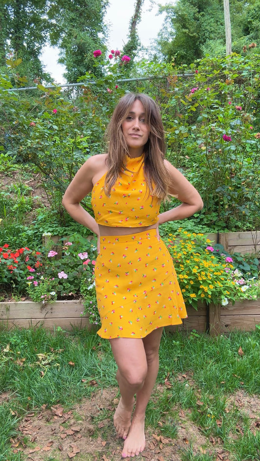 Bright Yellow Floral Two-Piece Set – Original Design