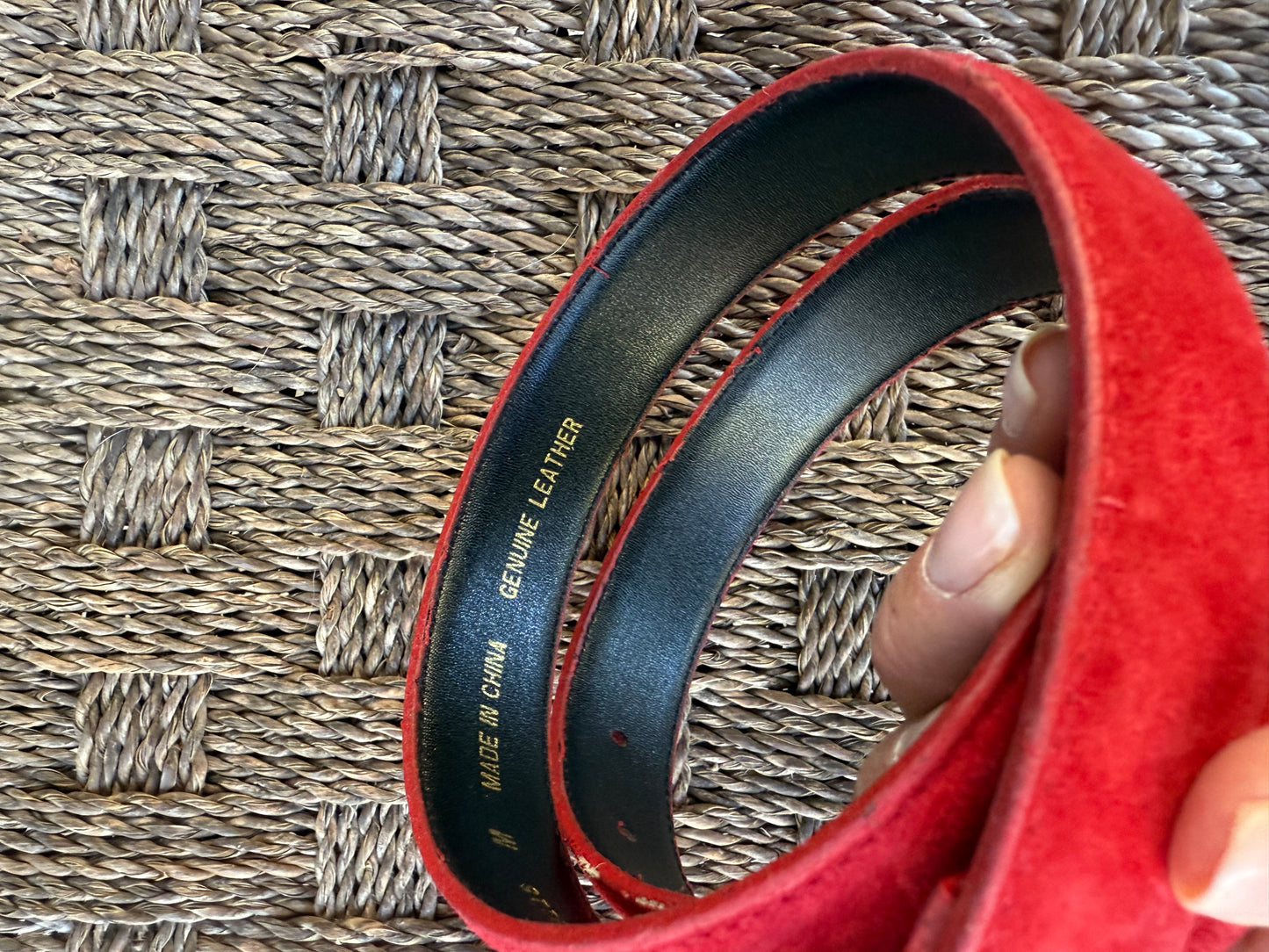 Vintage Red Suede Belt with Gold Hardware