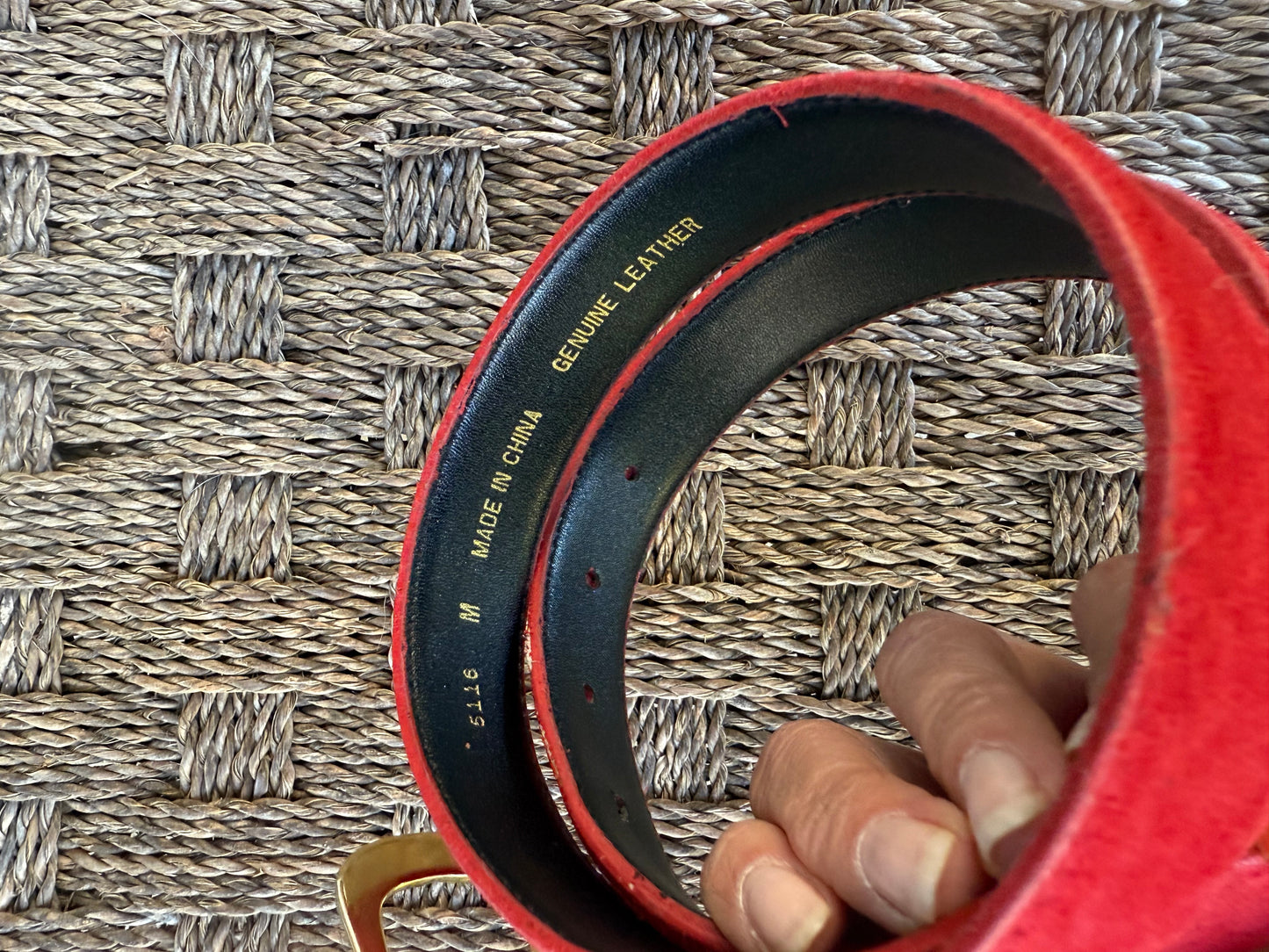 Vintage Red Suede Belt with Gold Hardware