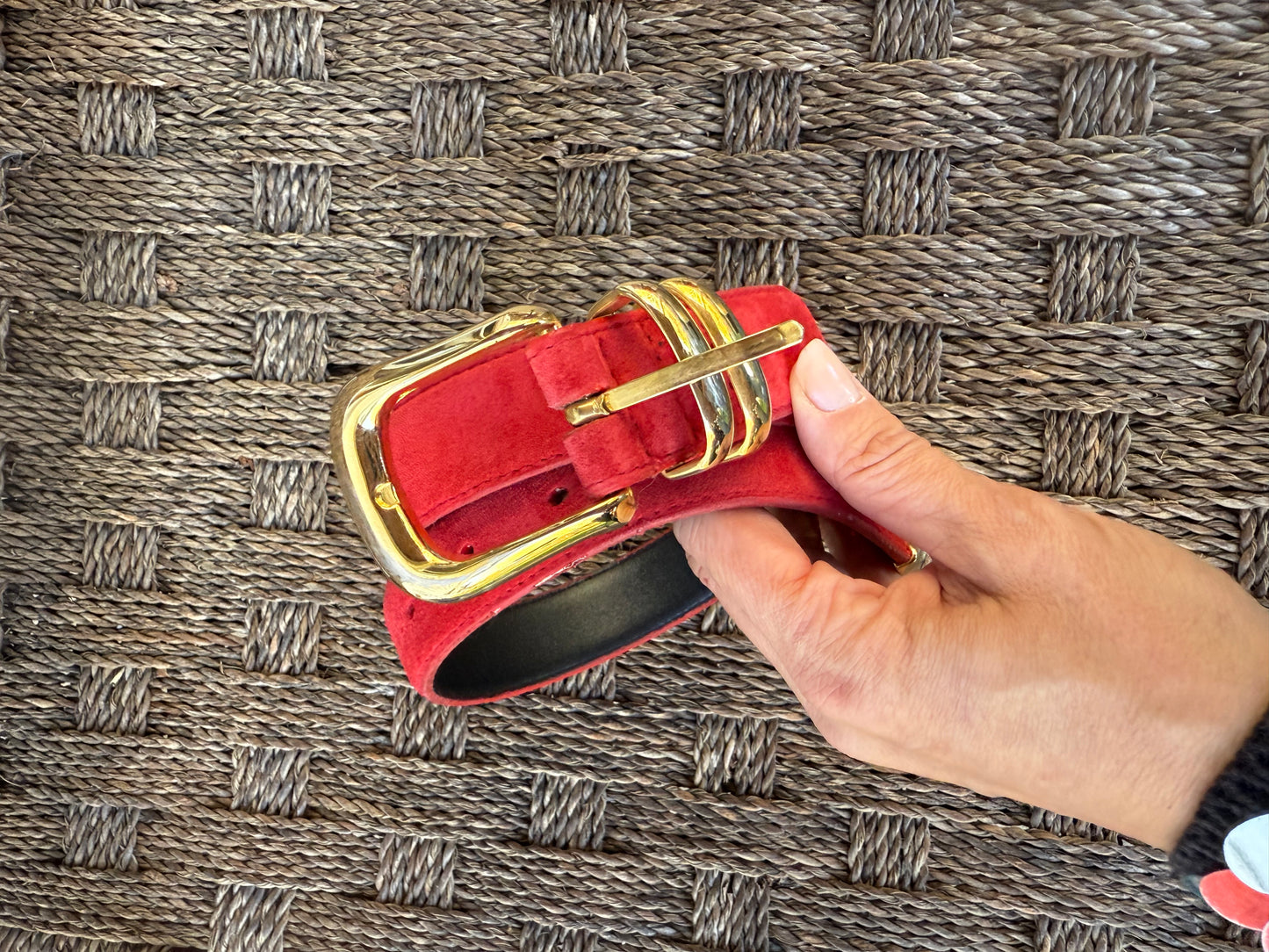 Vintage Red Suede Belt with Gold Hardware