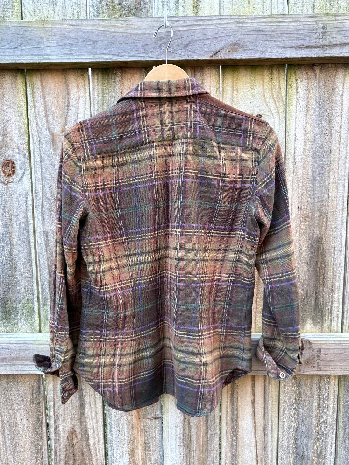 Vintage Ralph Lauren Sport Plaid Flannel Shirt with Suede Shoulder Patch