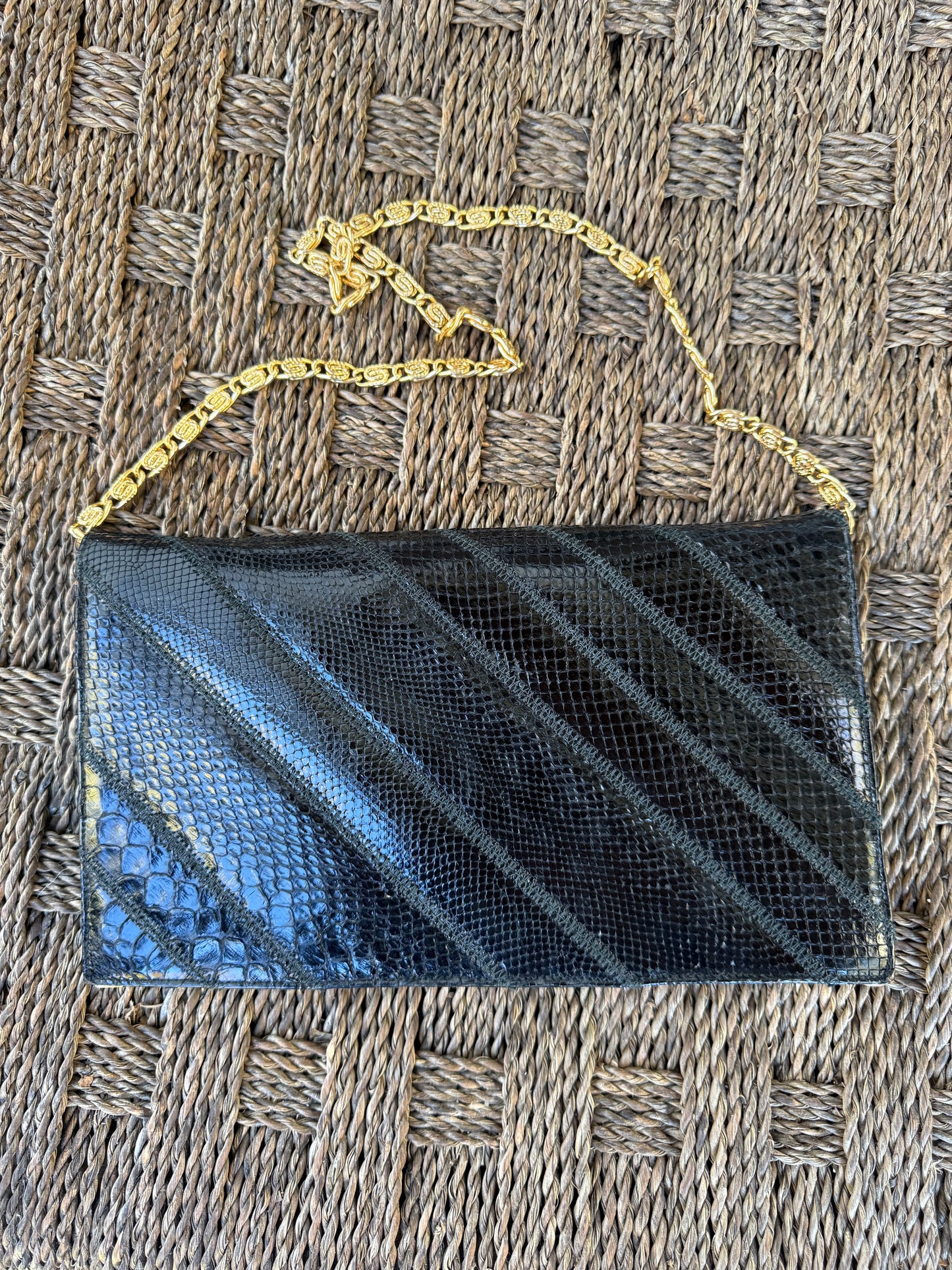 Vintage Etra Snakeskin Clutch with Chain (Old Money Minimalist)
