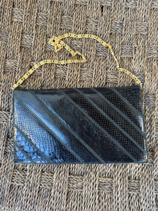 Vintage Etra Snakeskin Clutch with Chain (Old Money Minimalist)