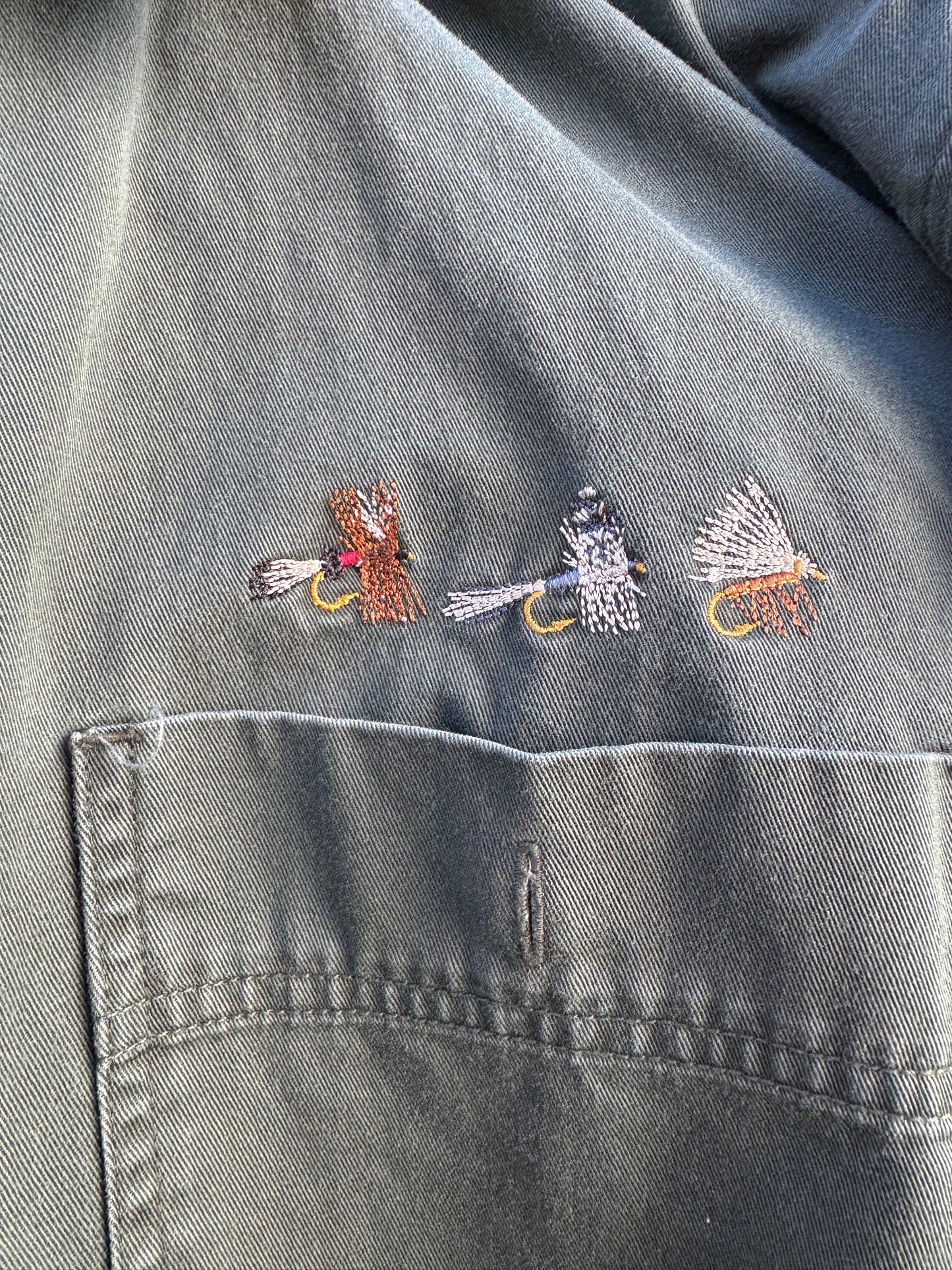 Vintage Orvis Fly Fishing Shirt – Olive Cotton Work Shirt, Embroidered Detail