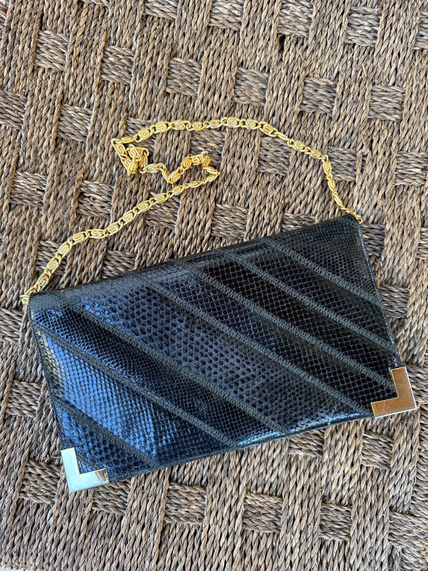 Vintage Etra Snakeskin Clutch with Chain (Old Money Minimalist)