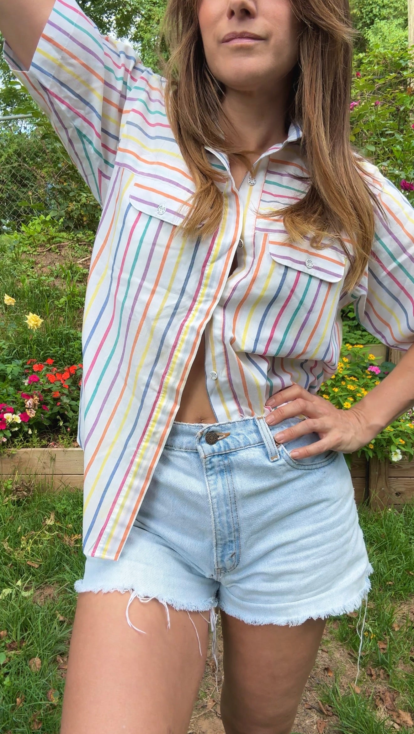 90’s Rainbow Stripe Button Down (Vintage Cotton)