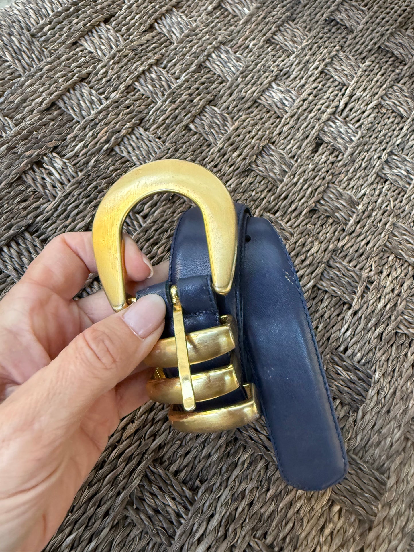 Vintage Liz Claiborne Leather Belt with Sculptural Gold Buckle