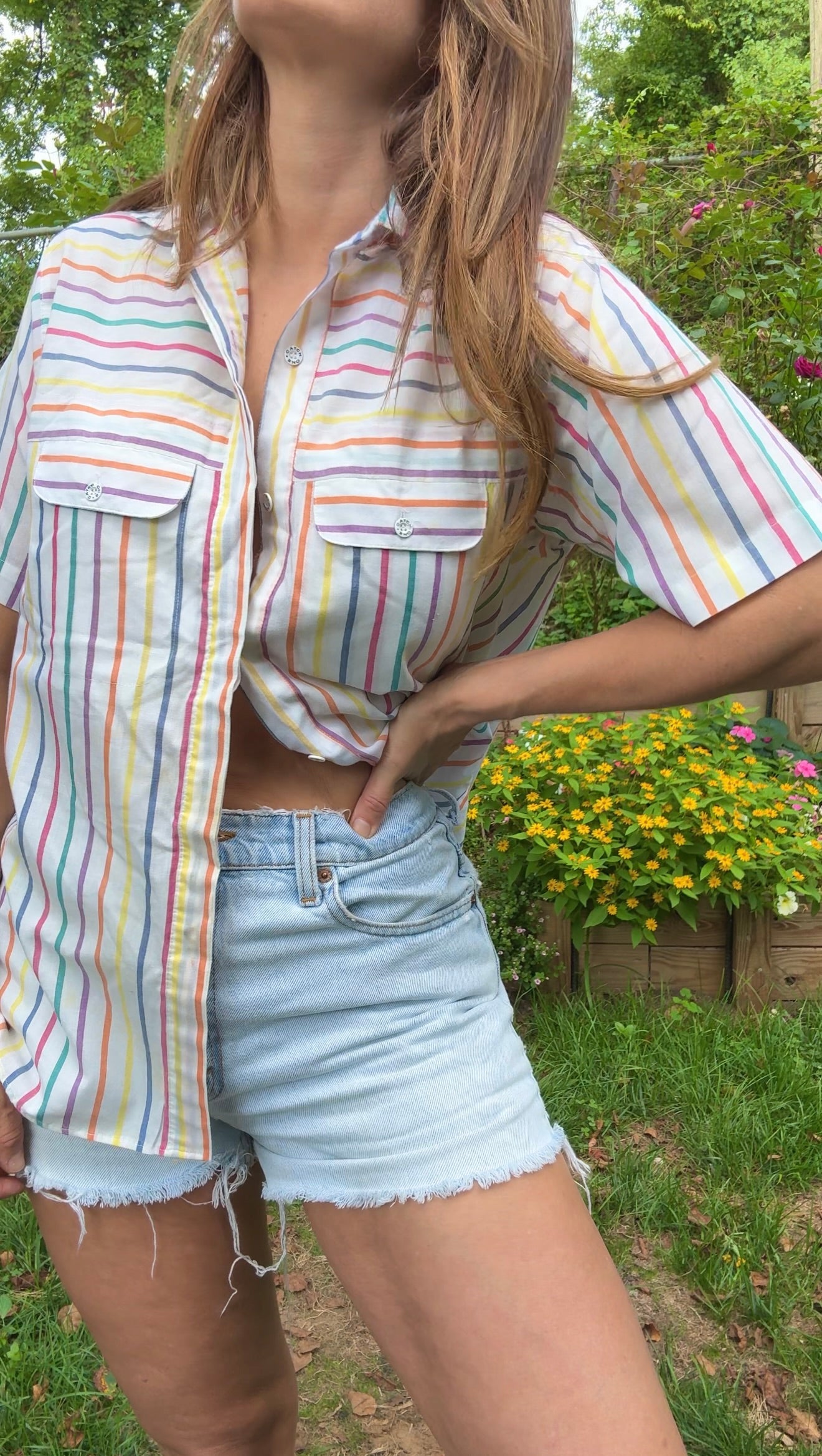 90’s Rainbow Stripe Button Down (Vintage Cotton)