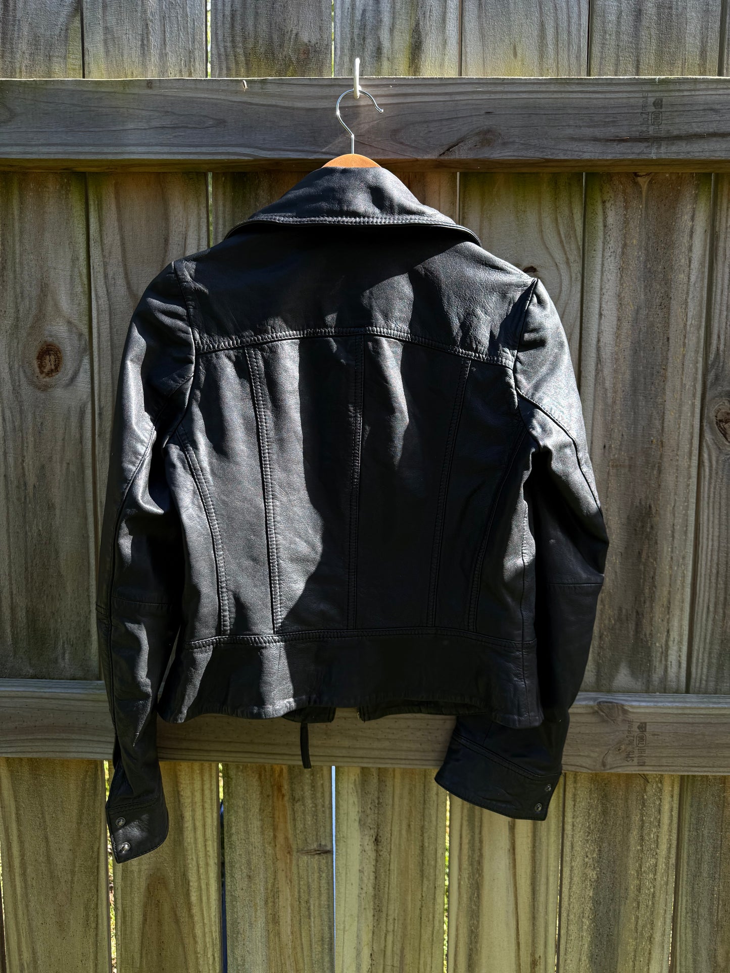 AllSaints Leather Moto Jacket Oversized Collar Black US 6