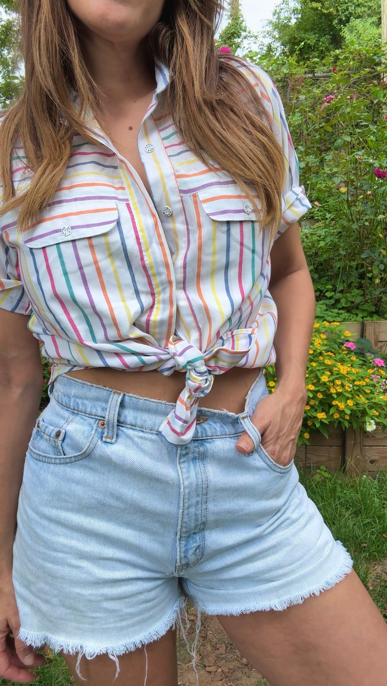 90’s Rainbow Stripe Button Down (Vintage Cotton)