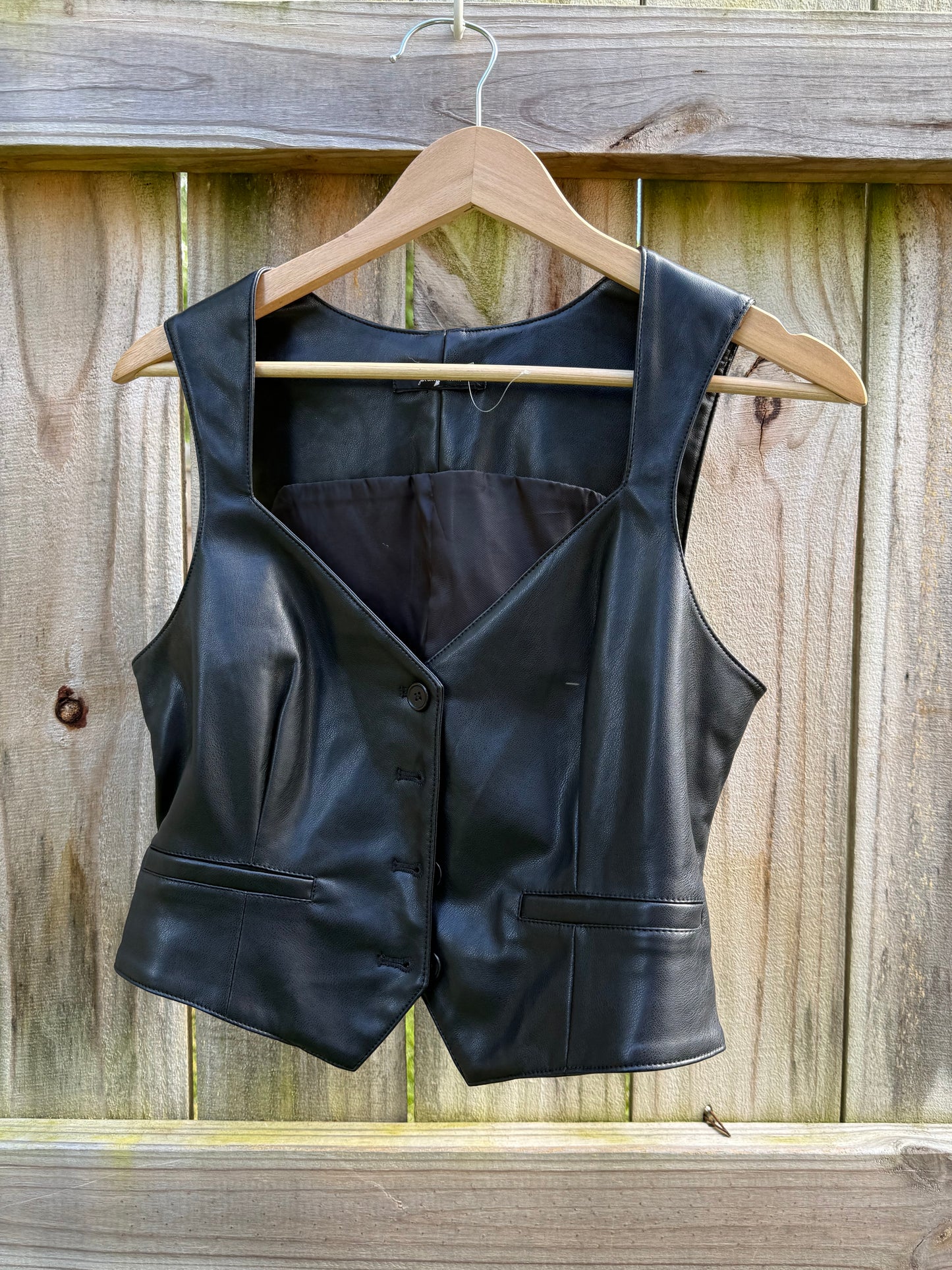 7 For All Mankind Faux Leather Vest Black Size M
