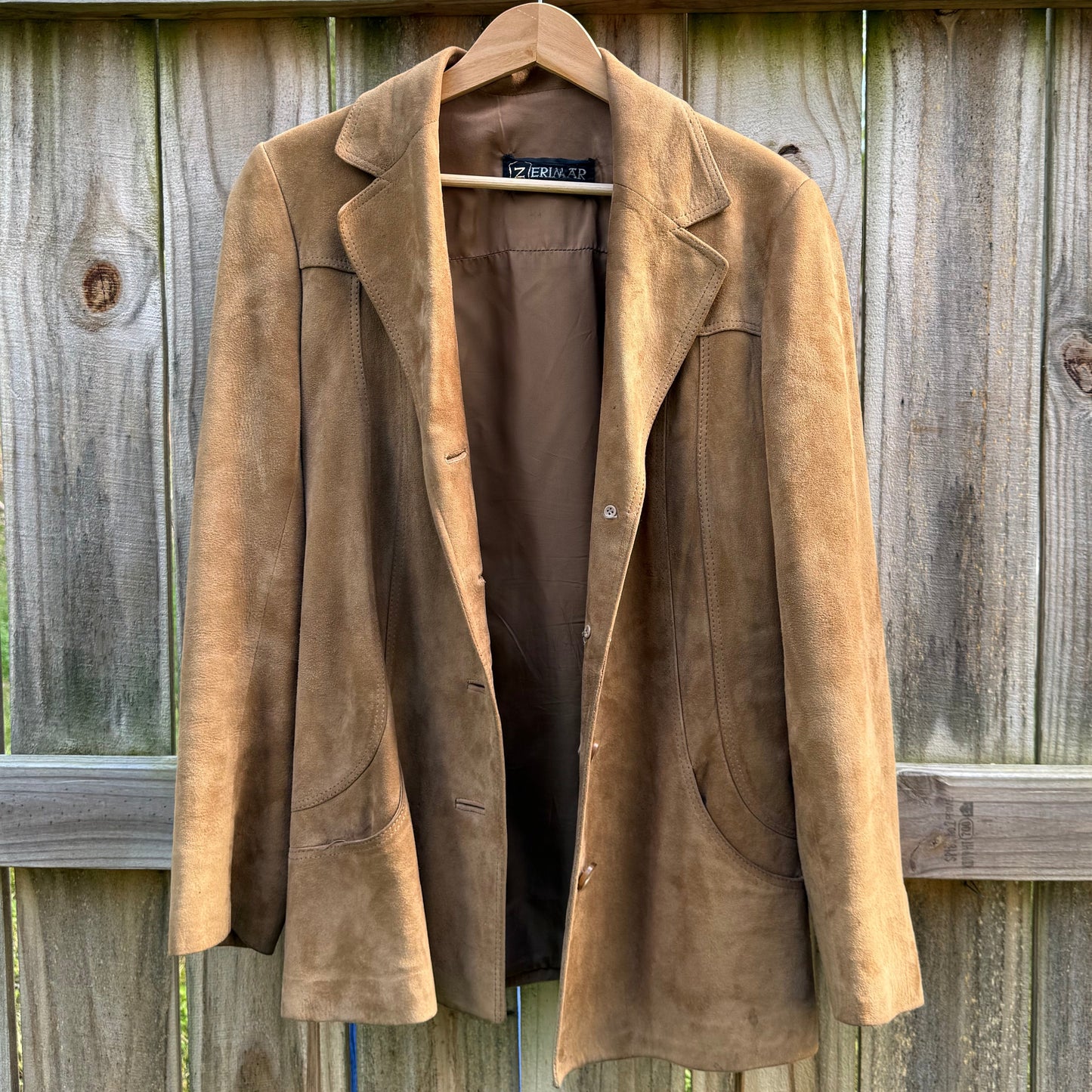 Vintage Zerimar Suede Jacket Tobacco Brown Belted Leather Jacket Size M