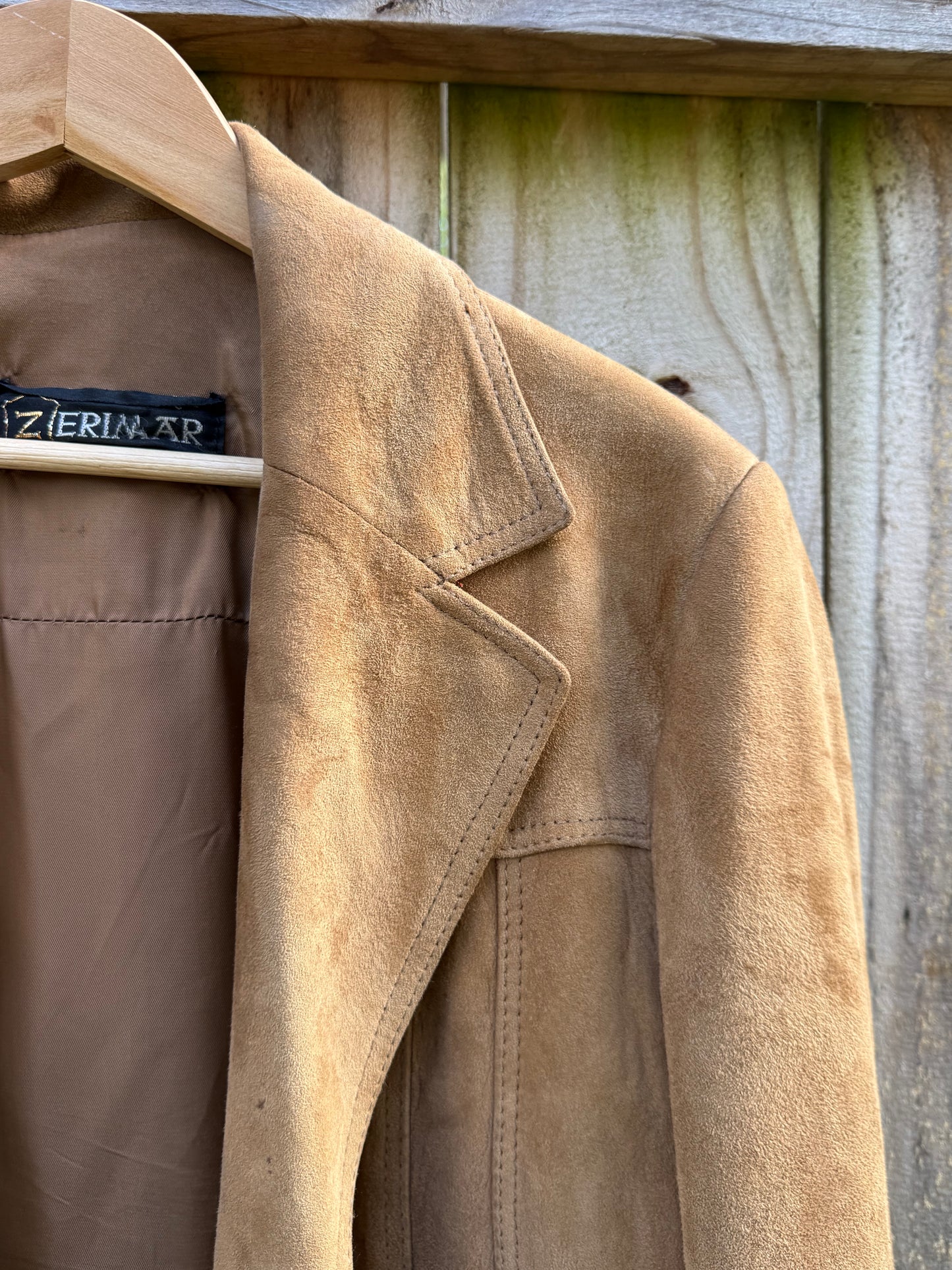 Vintage Zerimar Suede Jacket Tobacco Brown Belted Leather Jacket Size M