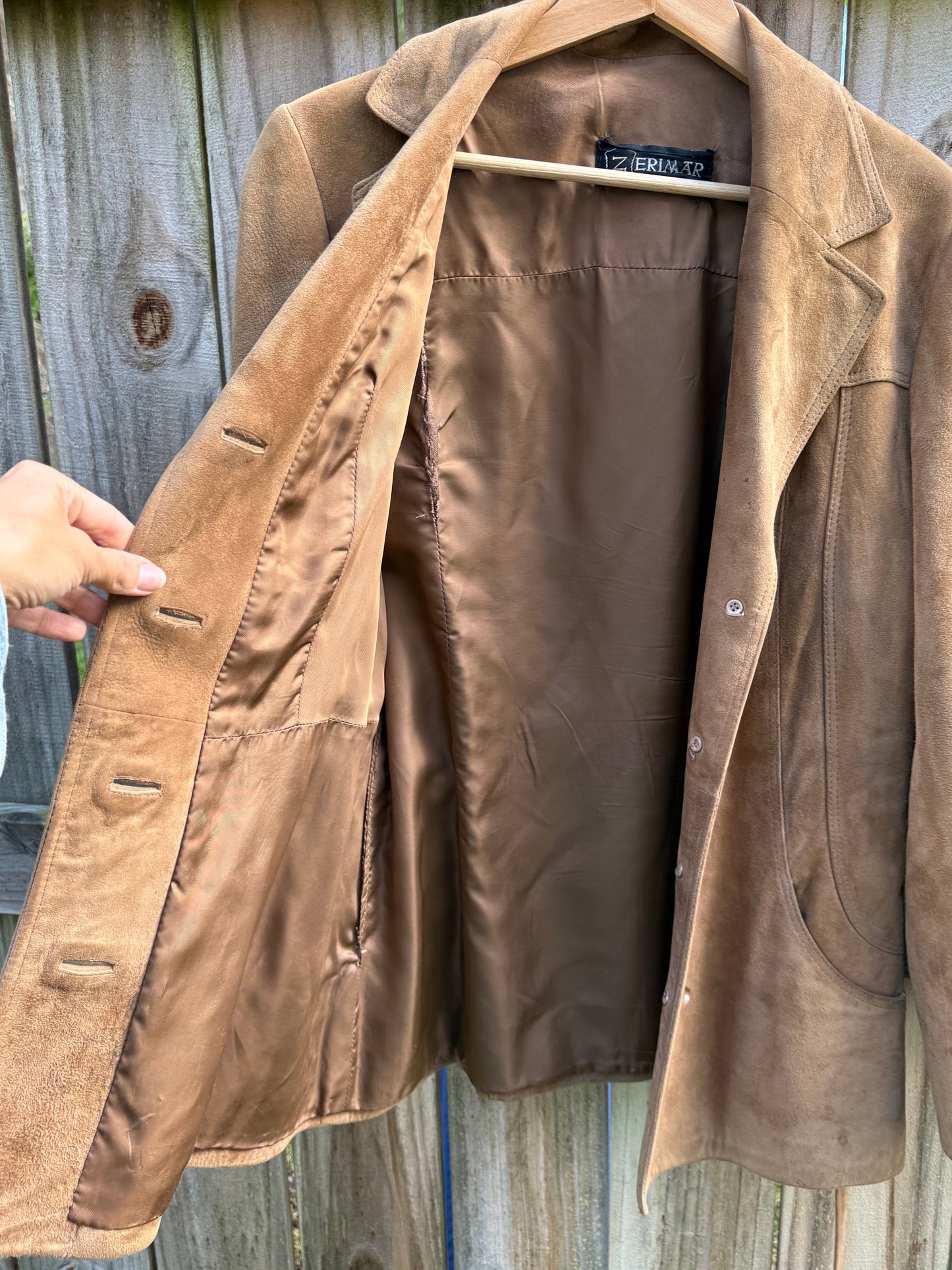 Vintage Zerimar Suede Jacket Tobacco Brown Belted Leather Jacket Size M