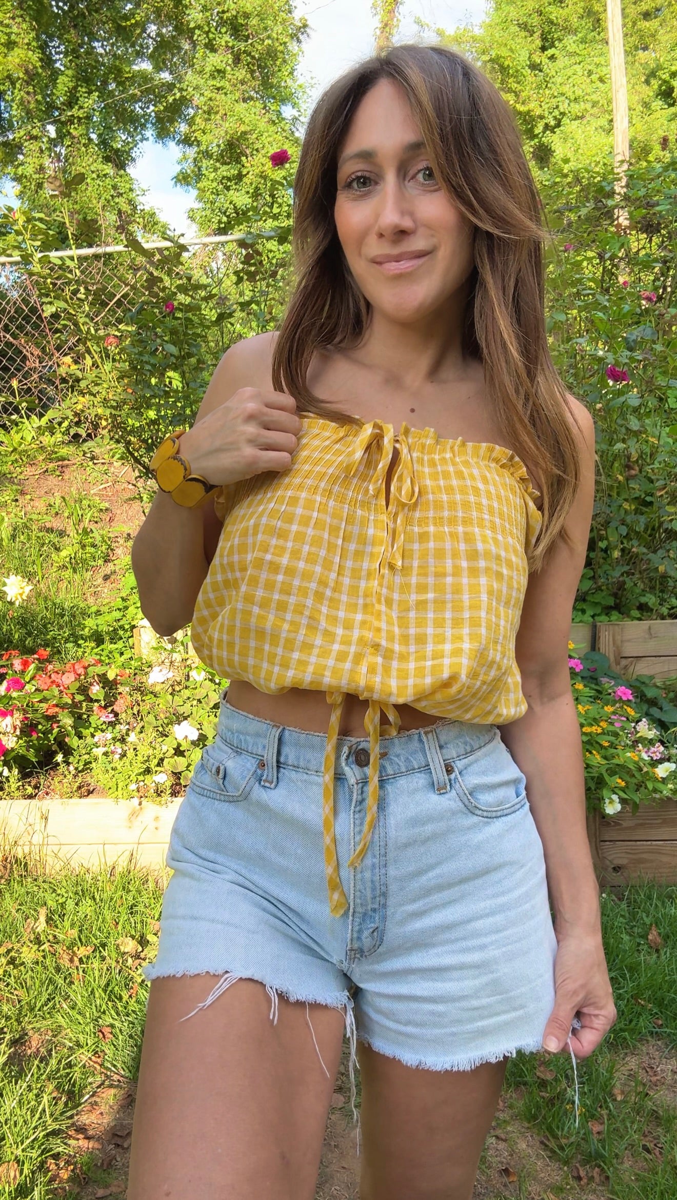 Sunny Yellow Gingham Crop Top – Pin-Tucked One of a Kind