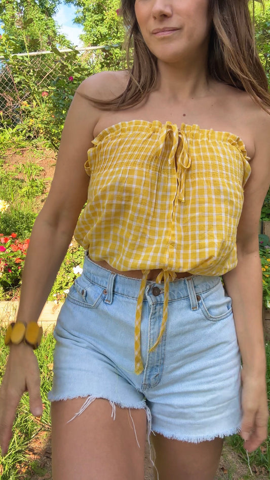 Sunny Yellow Gingham Crop Top – Pin-Tucked One of a Kind