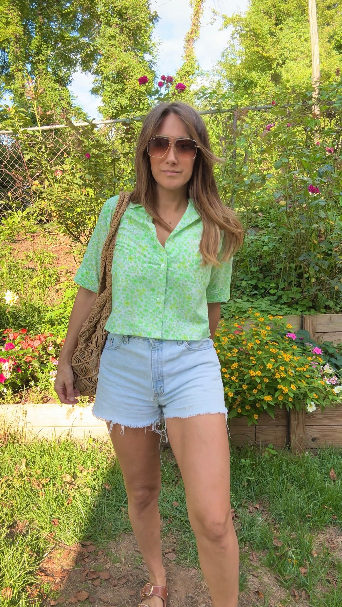 Cropped Cotton Button-Up in Citrus Bloom