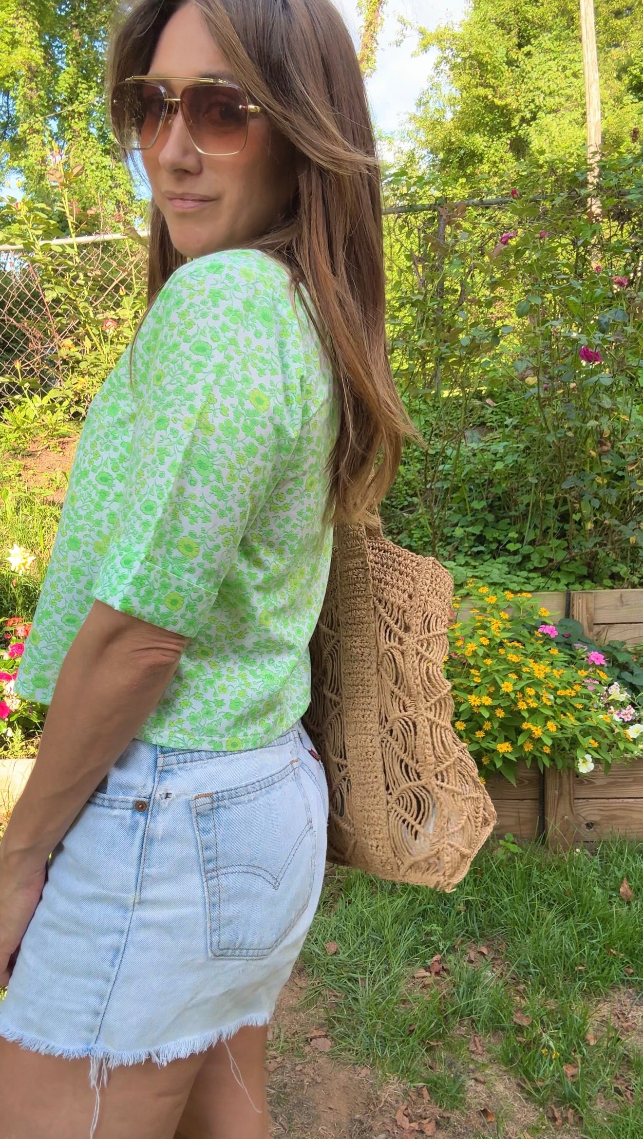 Cropped Cotton Button-Up in Citrus Bloom
