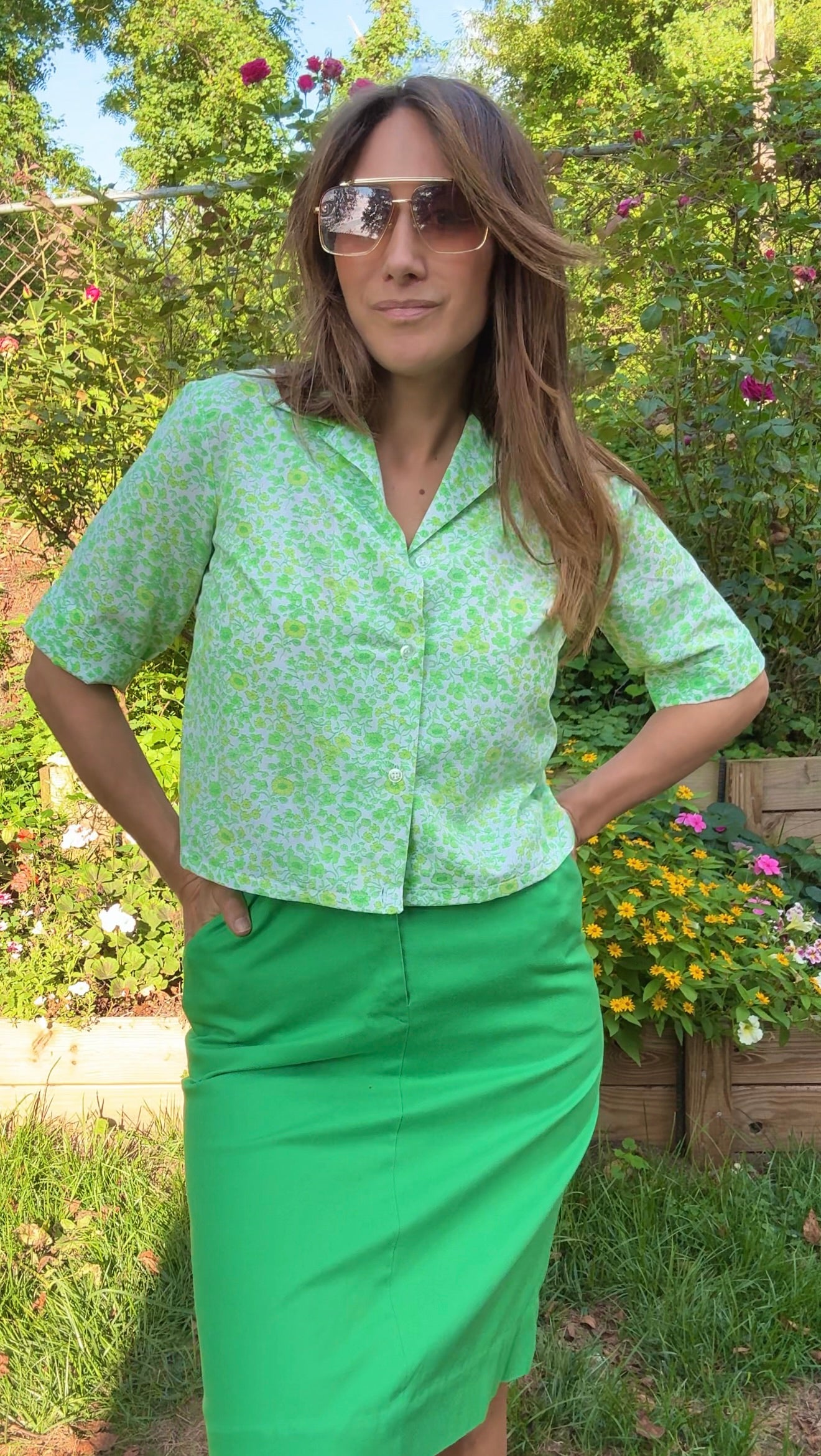 Vintage Ann Michelle Kelly Green Tailored Skirt