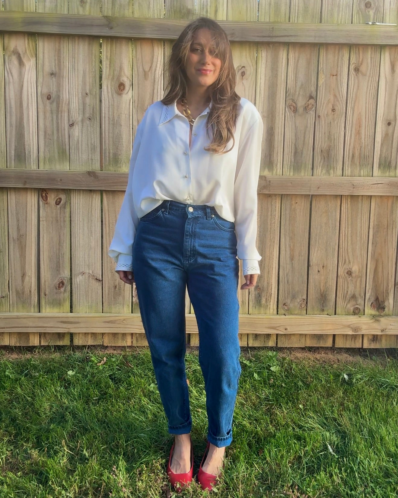 Vintage Ivory Drape Button-Up with Lace Detail