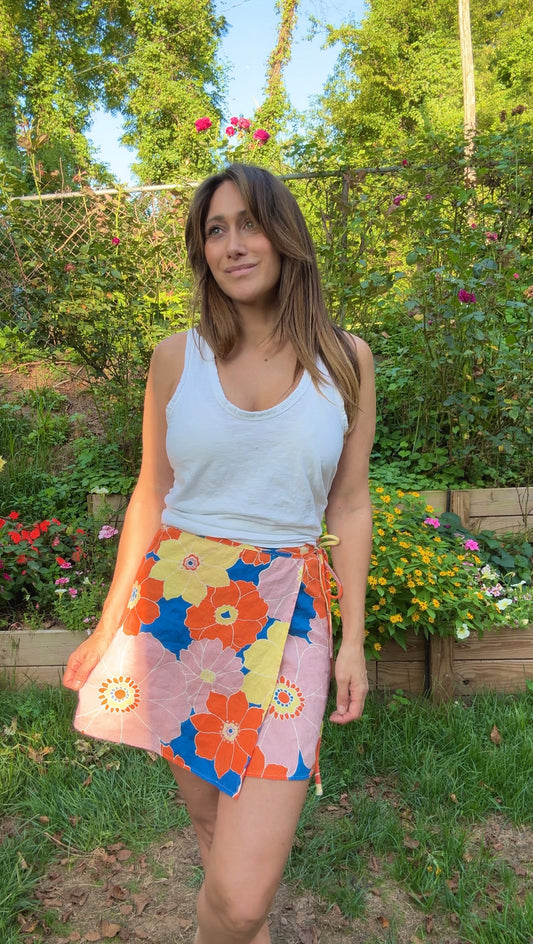 Rails Floral Linen Wrap Skirt
