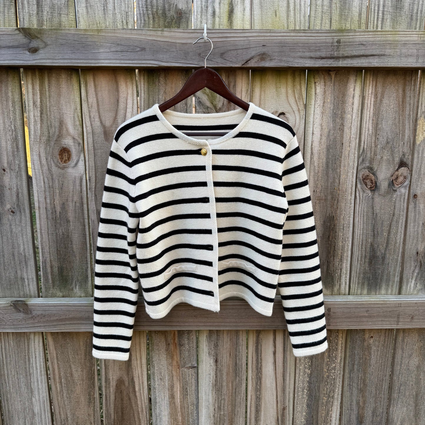 Striped Wool Blend Sailor Cardigan Fisherman core Navy Cream