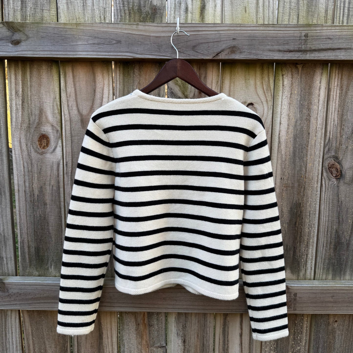 Striped Wool Blend Sailor Cardigan Fisherman core Navy Cream