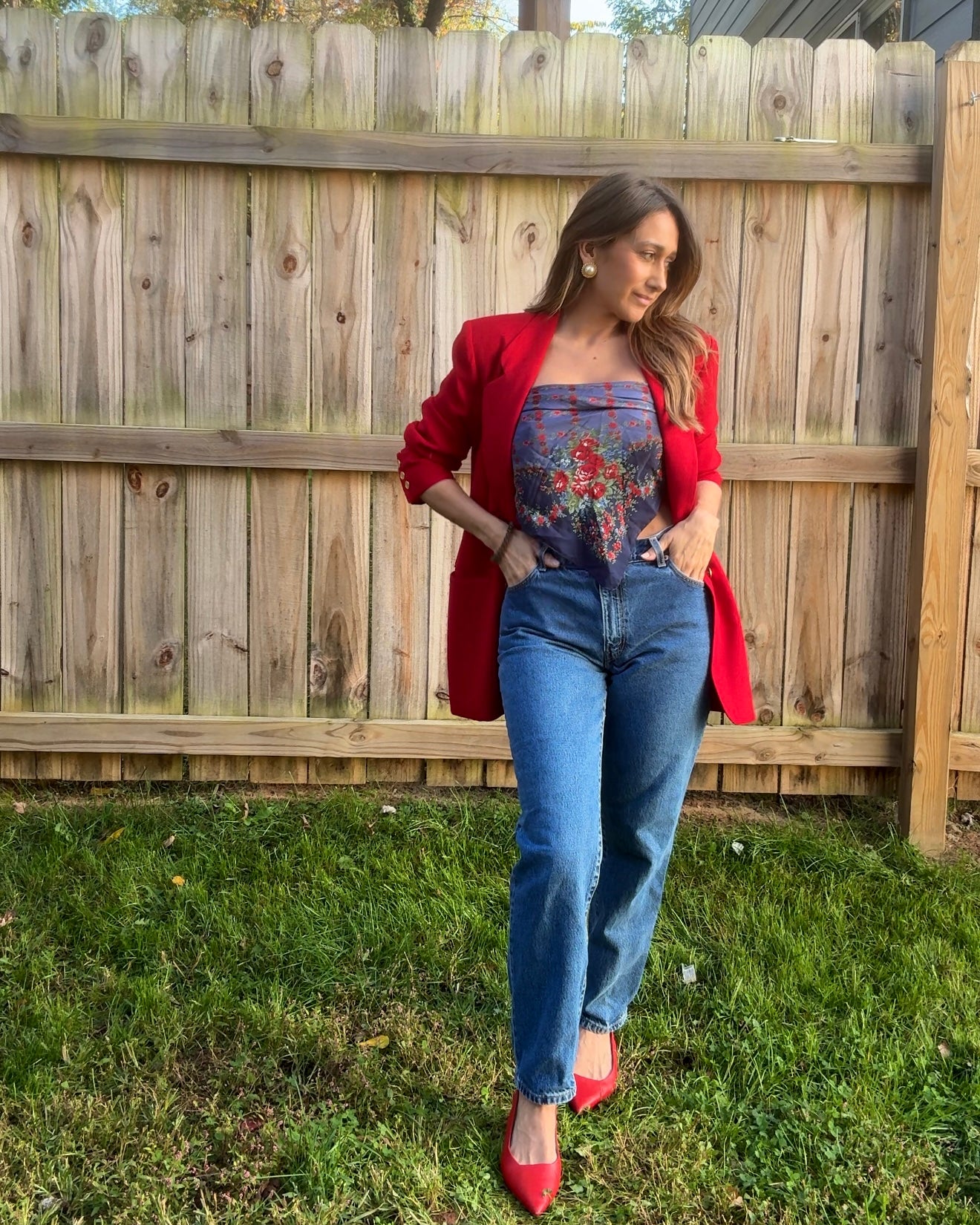 Vintage Scarlet Red Wool Power Blazer
